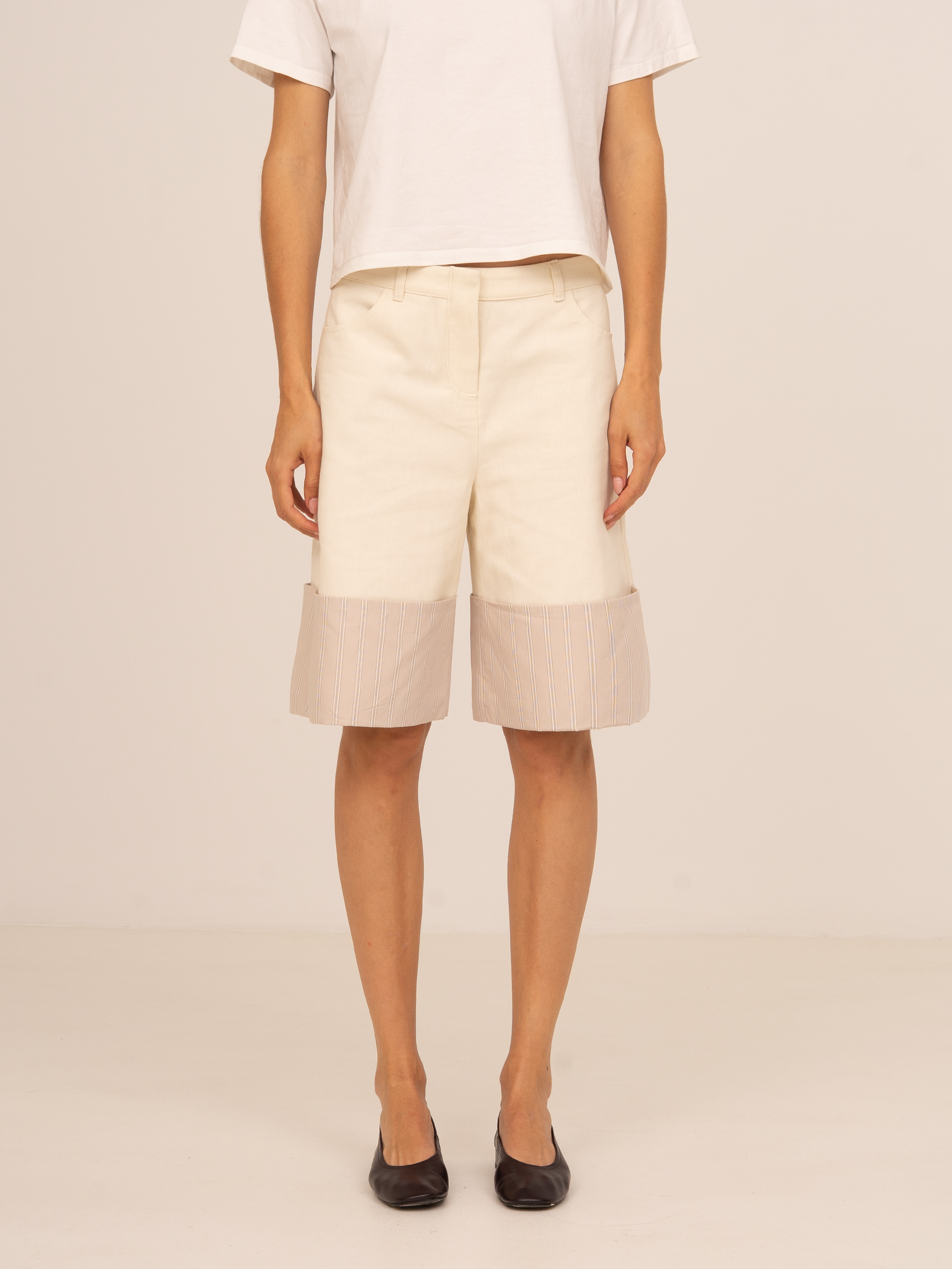 Carmen Says Sorelle Bermuda Jeans With Contrast Hem - Cream