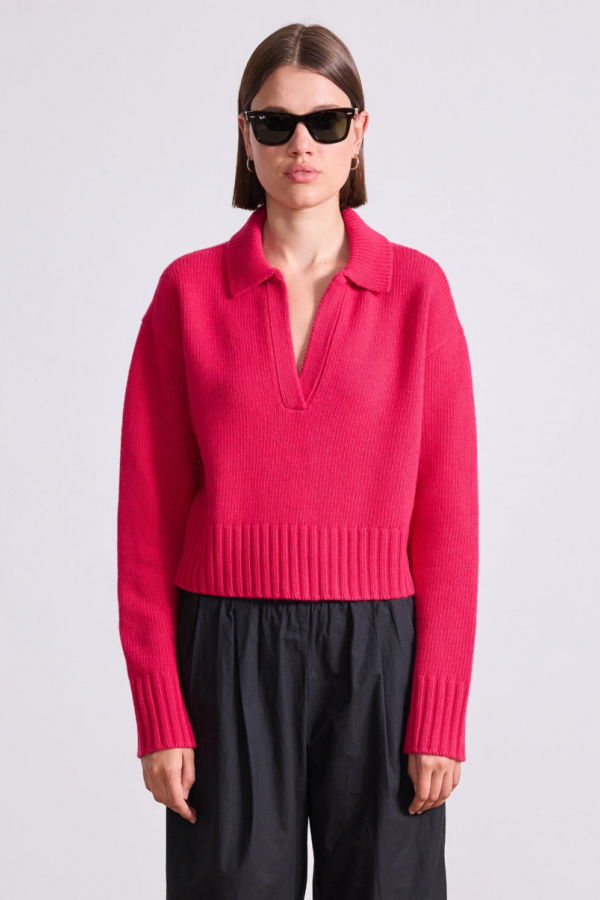 Apiece Apart Split Neck Henley Cerise