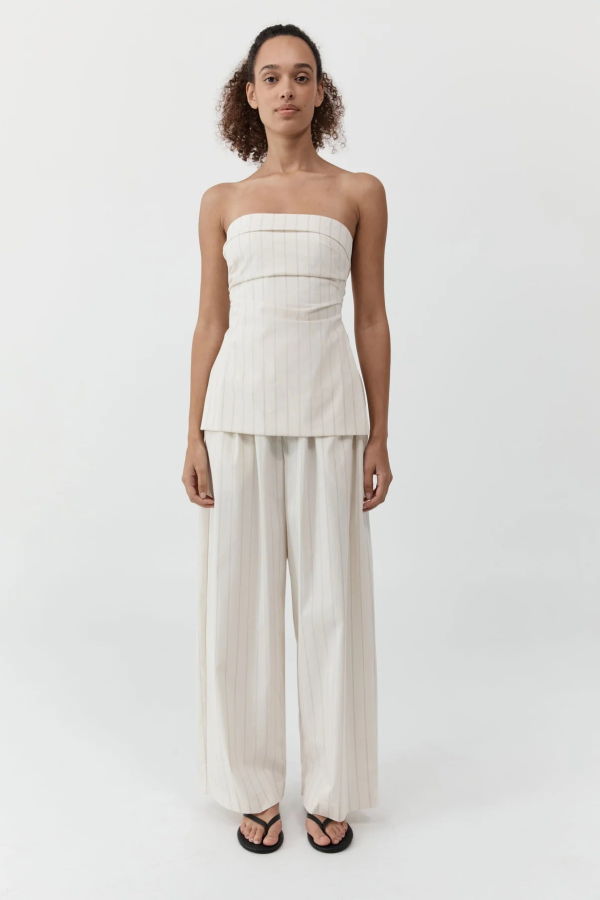 St. Agni Everyday Relaxed Pant - Ecru Stripe