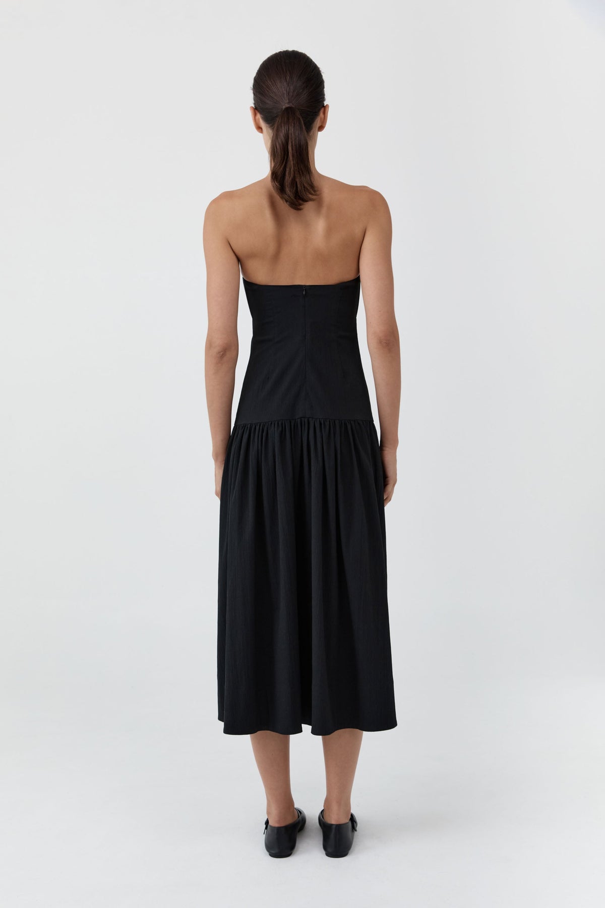 St. Agni Gathered Strapless Minimal Dress - Black