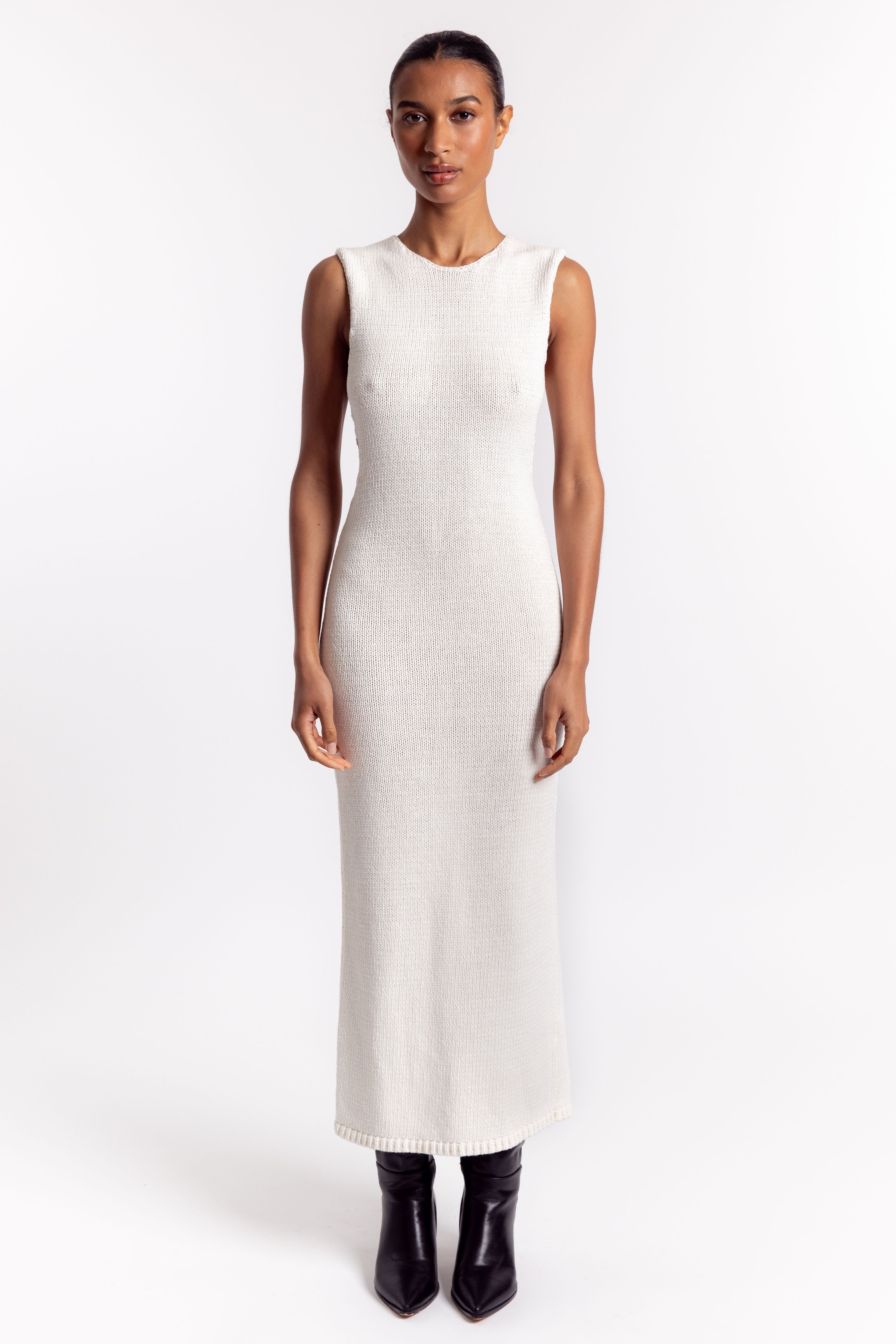 St. Agni Linen Silk Blend Cut Out Dress - Salt