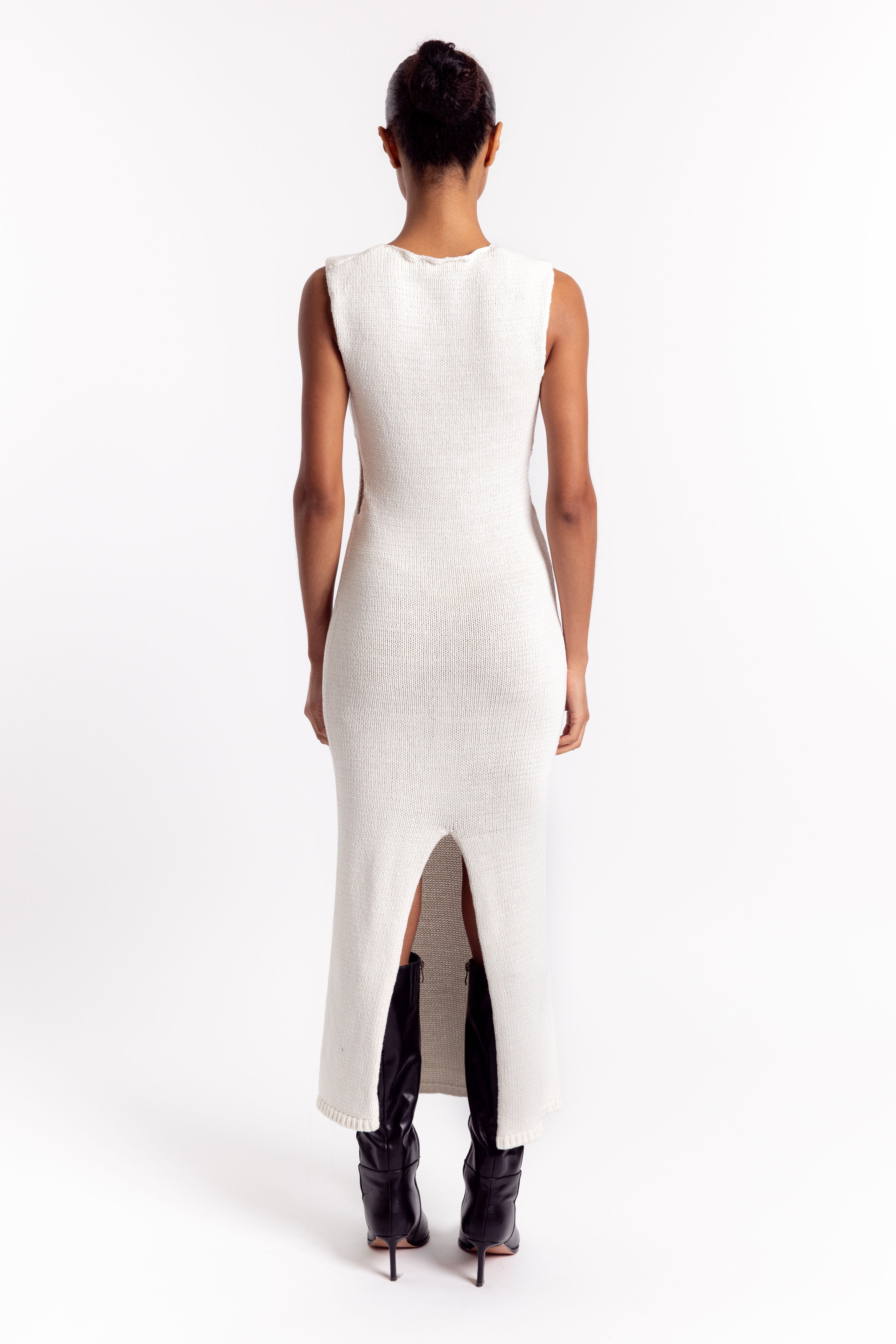 St. Agni Linen Silk Blend Cut Out Dress - Salt