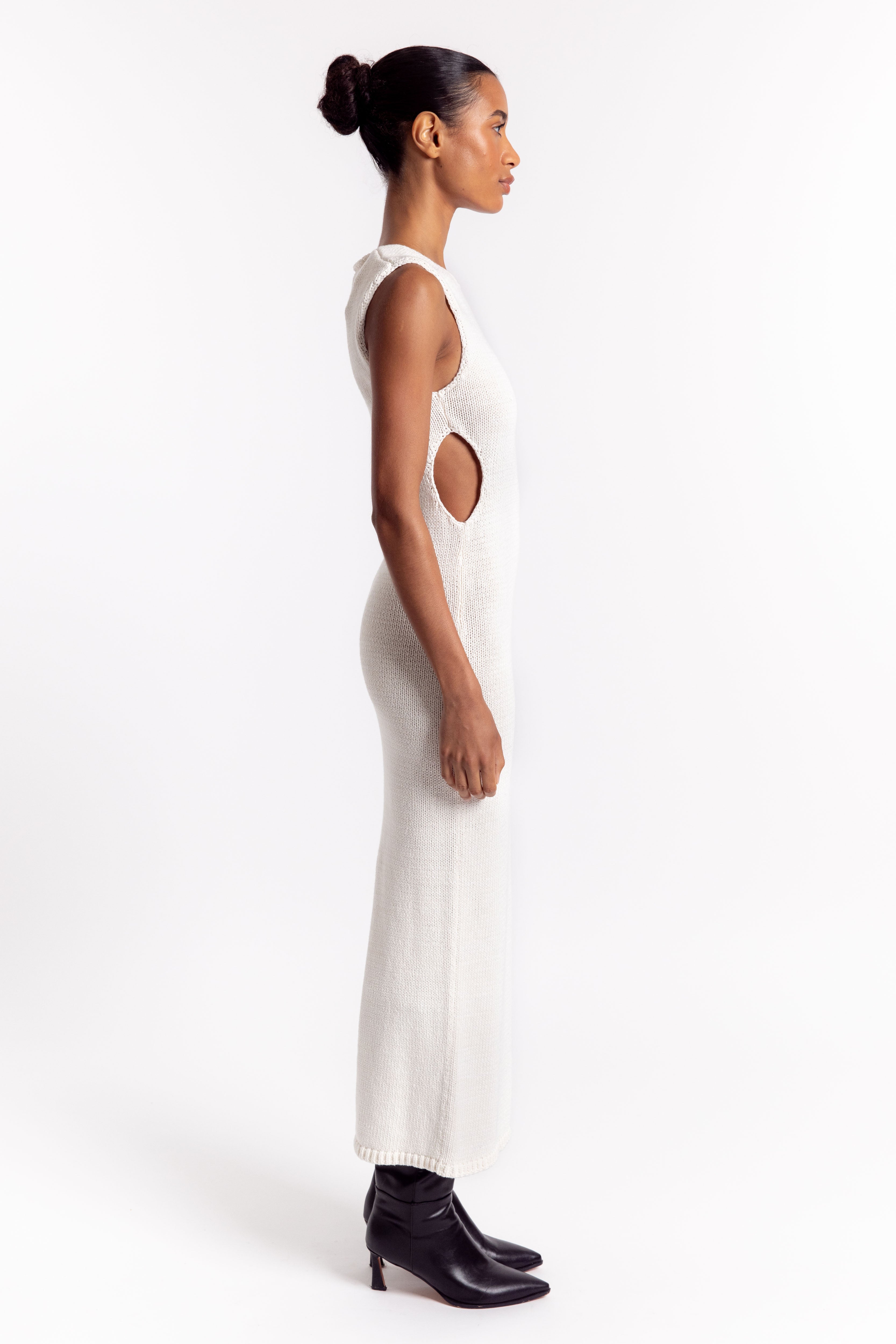 St. Agni Linen Silk Blend Cut Out Dress - Salt