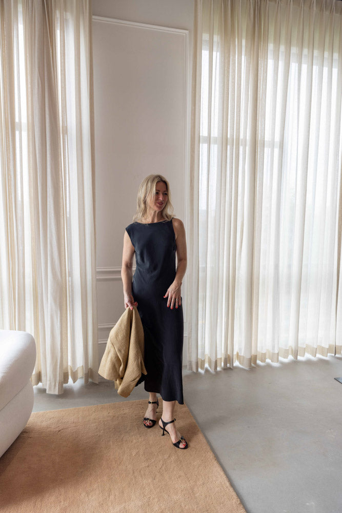 St. Agni Silk Drape Back Midi Dress