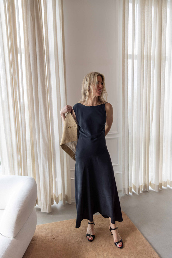 St. Agni Silk Drape Back Midi Dress