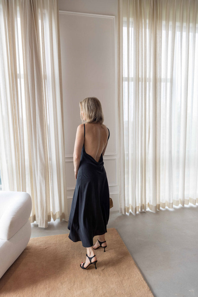 St. Agni Silk Drape Back Midi Dress