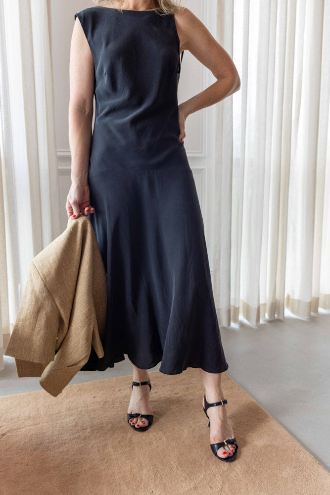 St. Agni Silk Drape Back Midi Dress