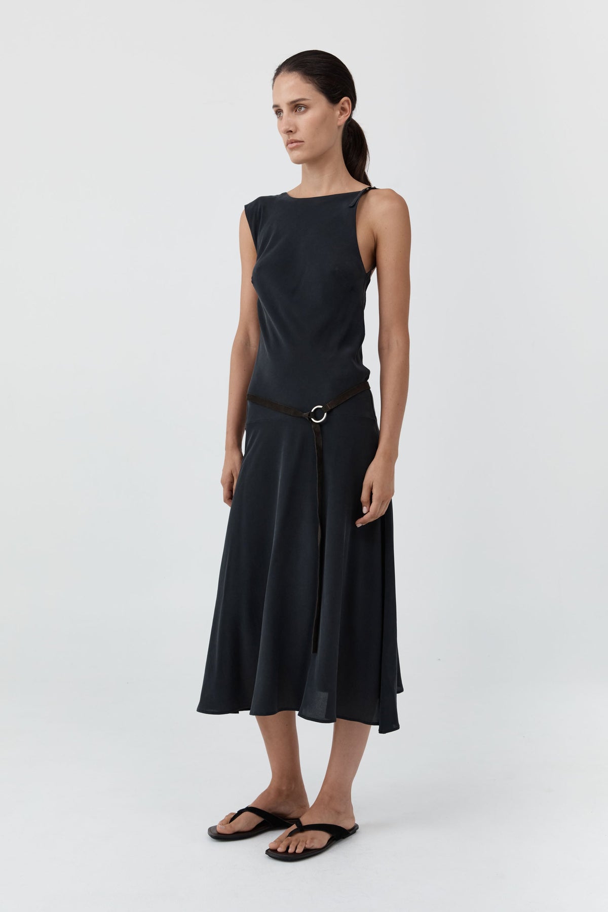 St. Agni Silk Drape Back Midi Dress
