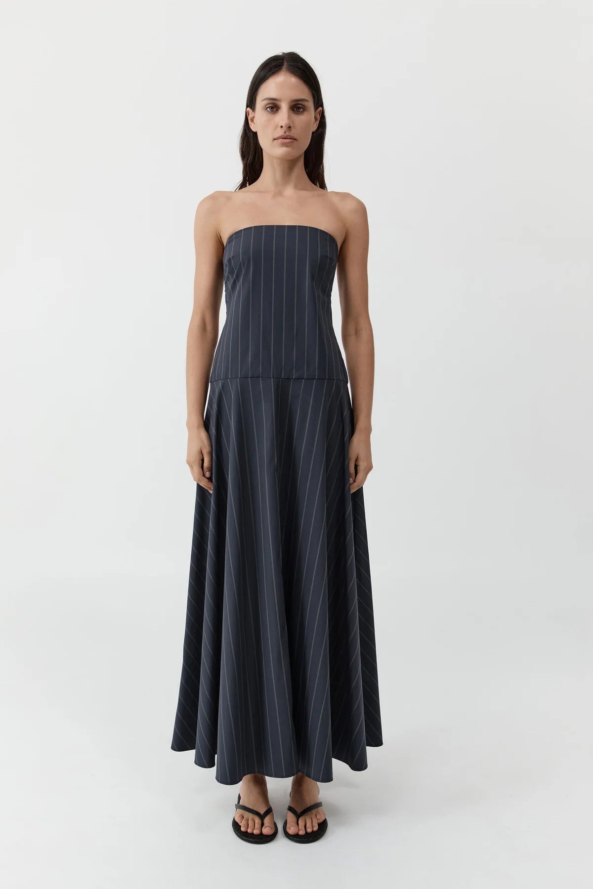 St. Agni Strapless Rouleau Dress - Ink Stripe