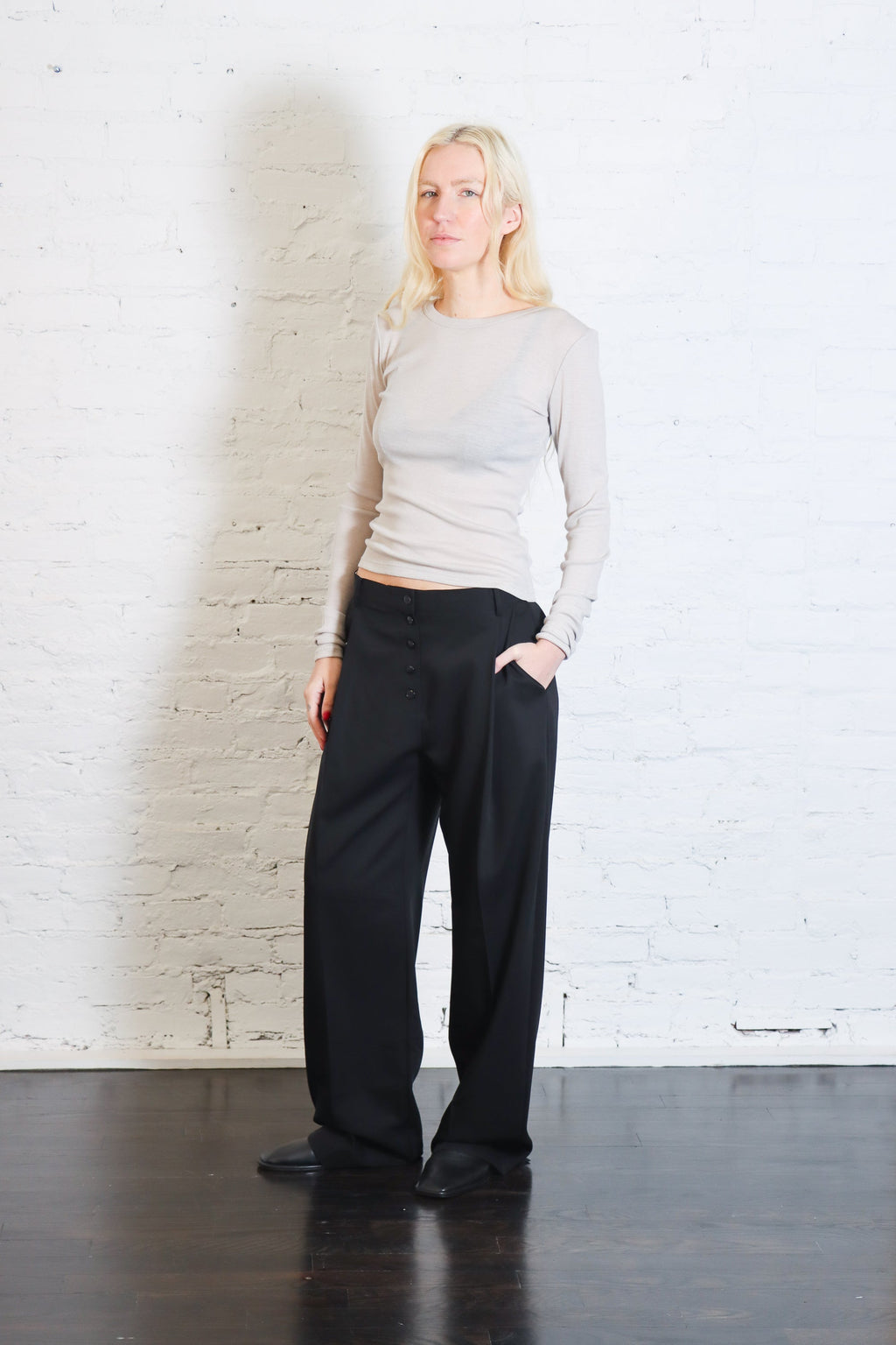 St. Agni Wool Button Front Pleat Pants