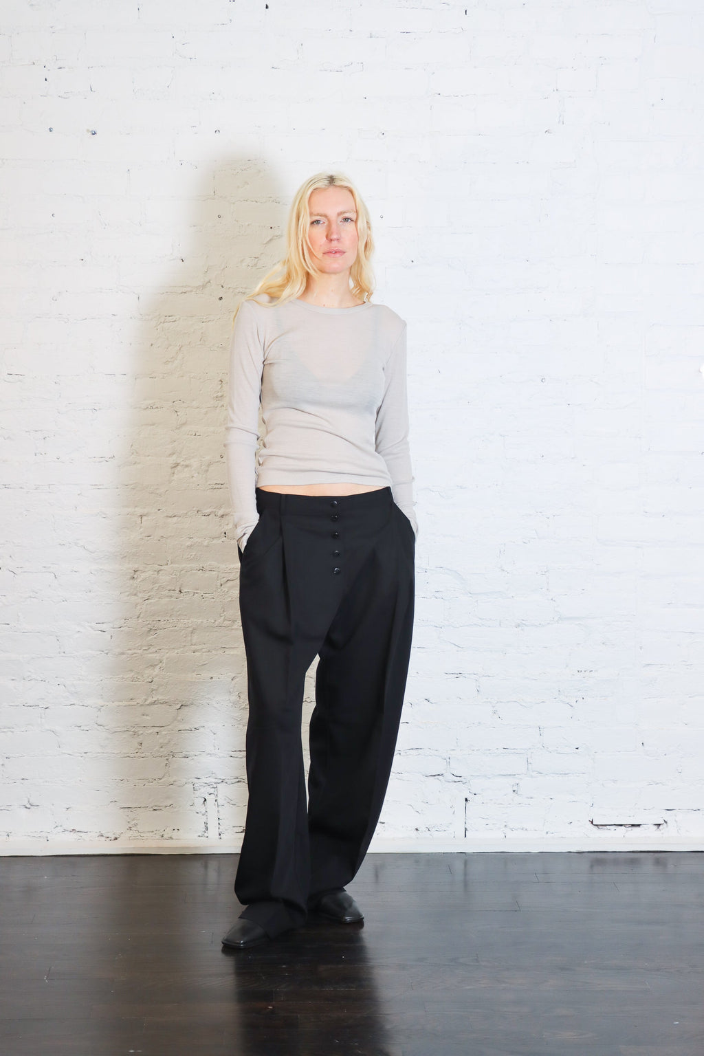St. Agni Wool Button Front Pleat Pants