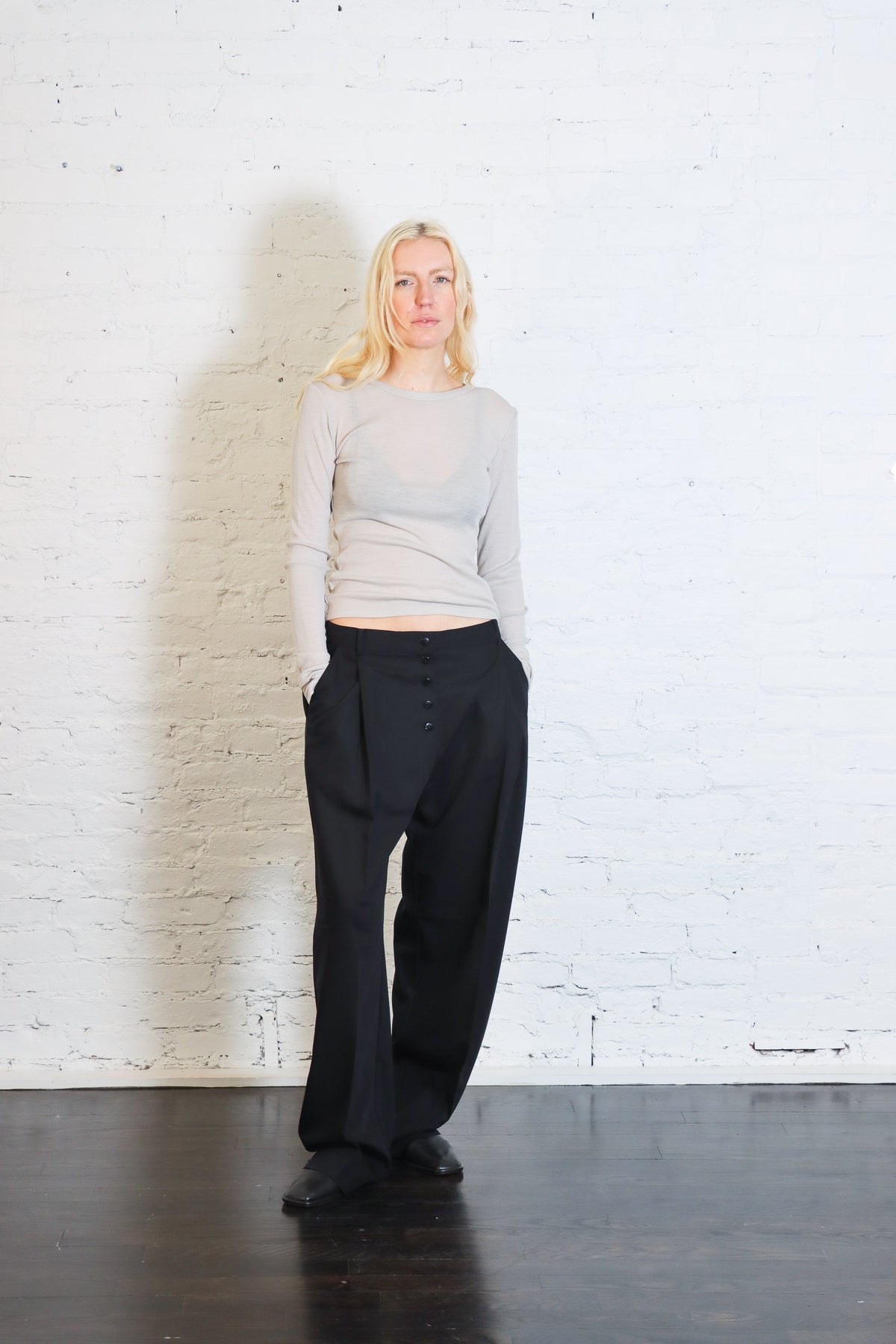 St. Agni Wool Button Front Pleat Pants