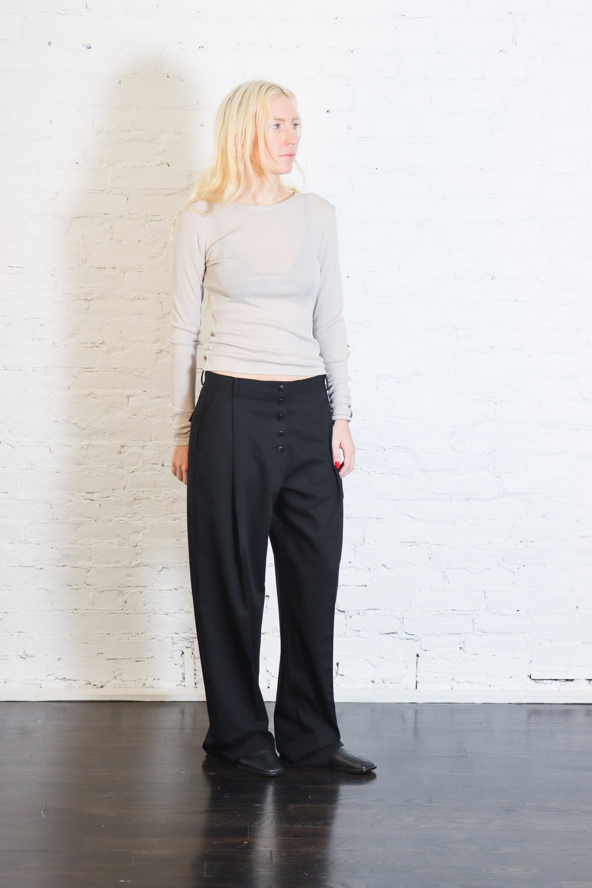 St. Agni Wool Button Front Pleat Pants
