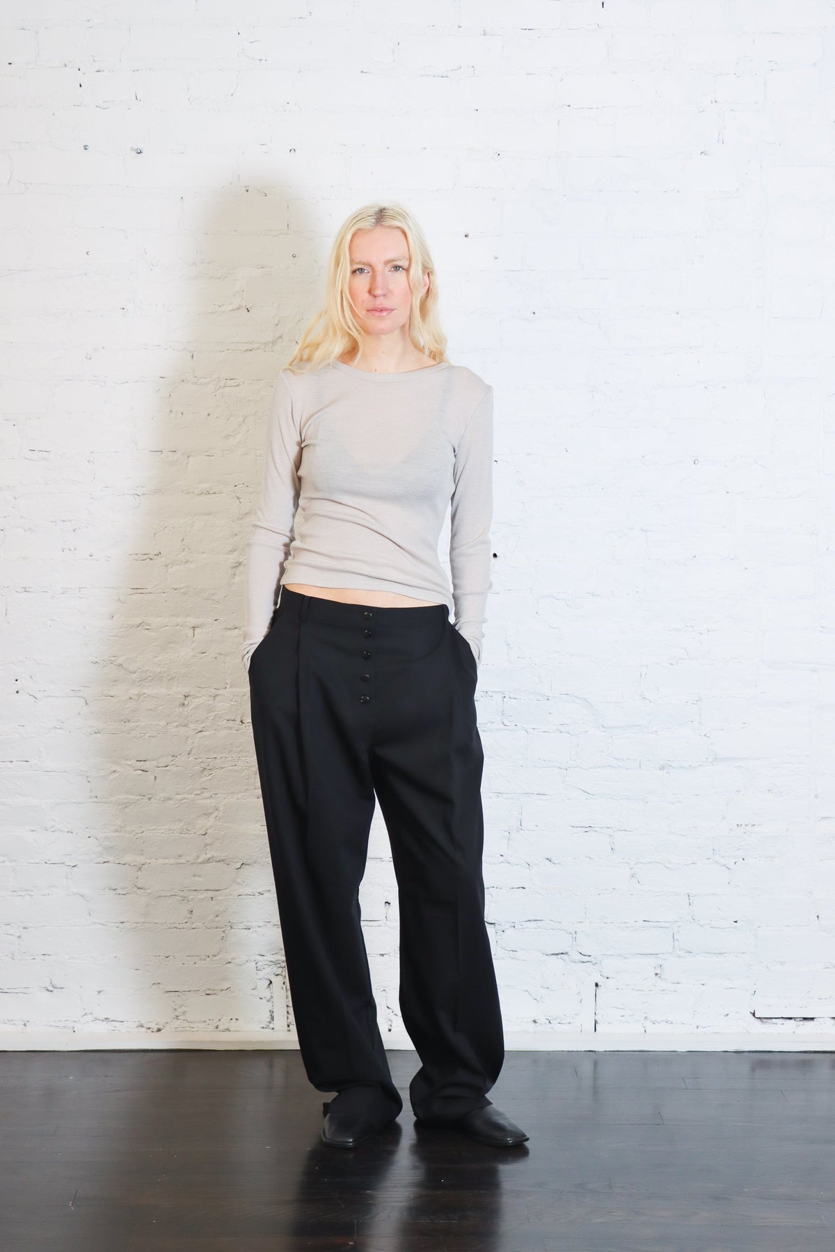 St. Agni Wool Button Front Pleat Pants