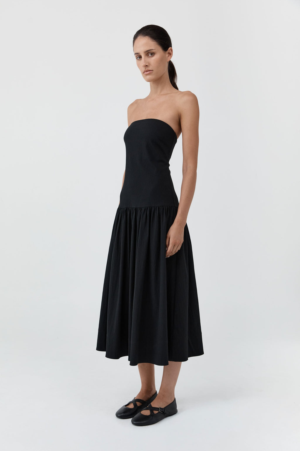 St. Agni Gathered Strapless Minimal Dress - Black