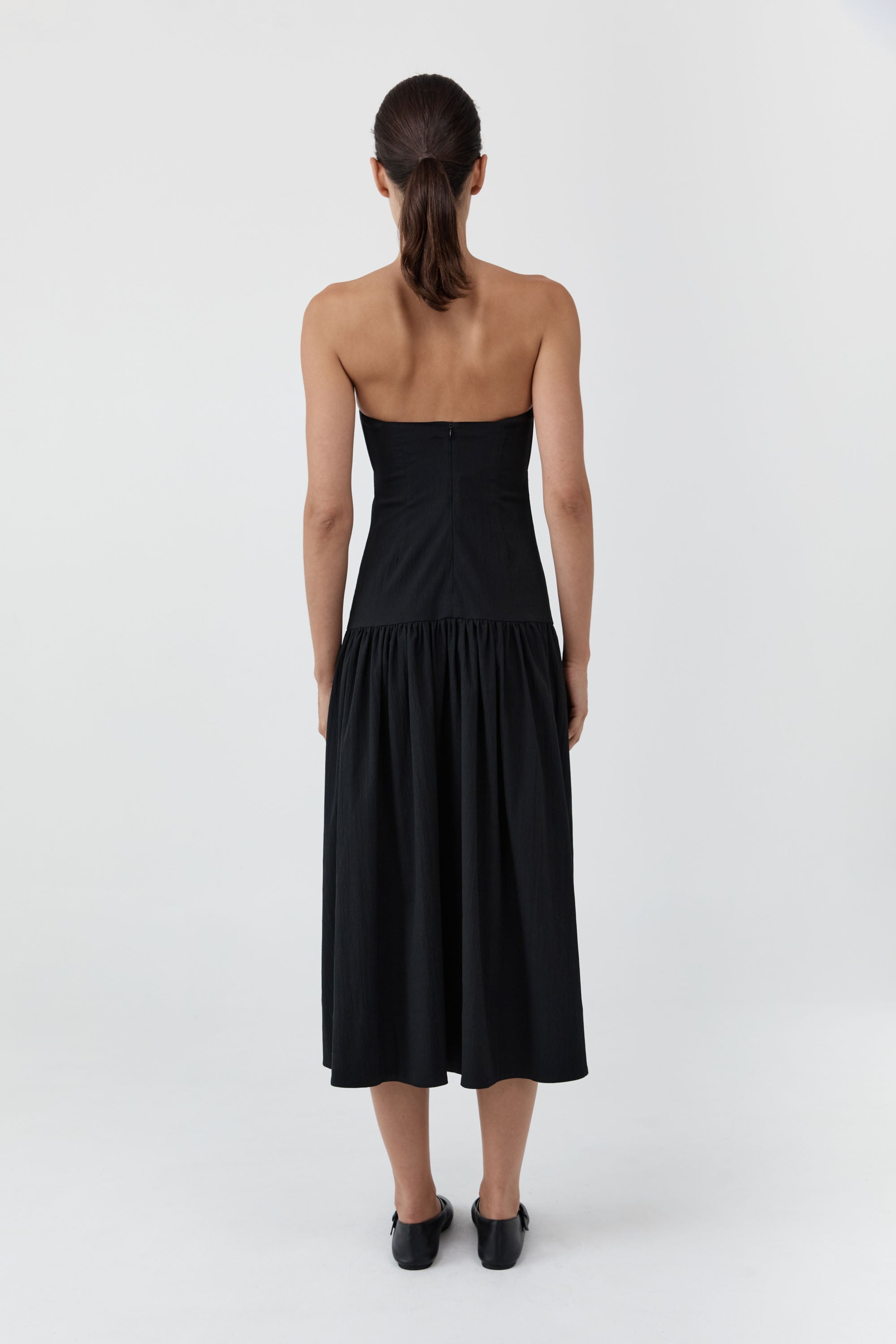 St. Agni Gathered Strapless Minimal Dress - Black