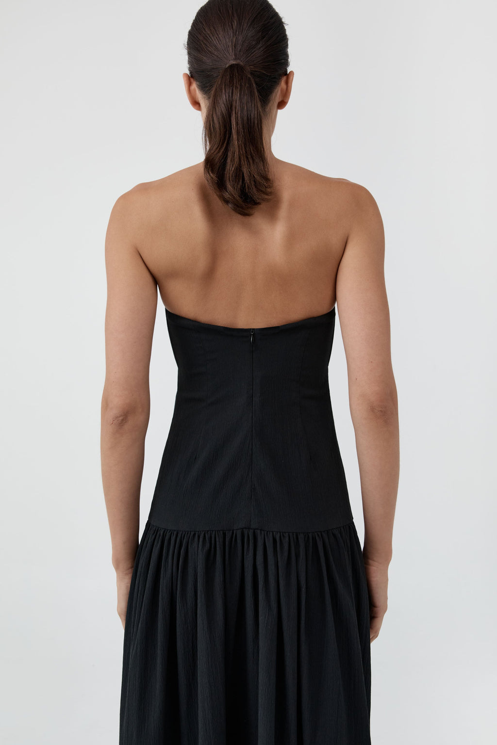 St. Agni Gathered Strapless Minimal Dress - Black