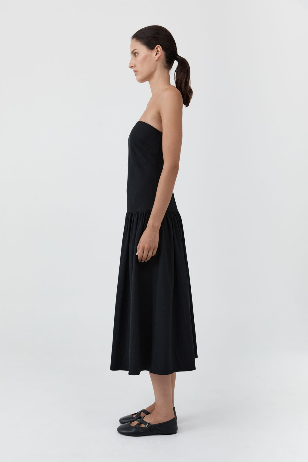 St. Agni Gathered Strapless Minimal Dress - Black