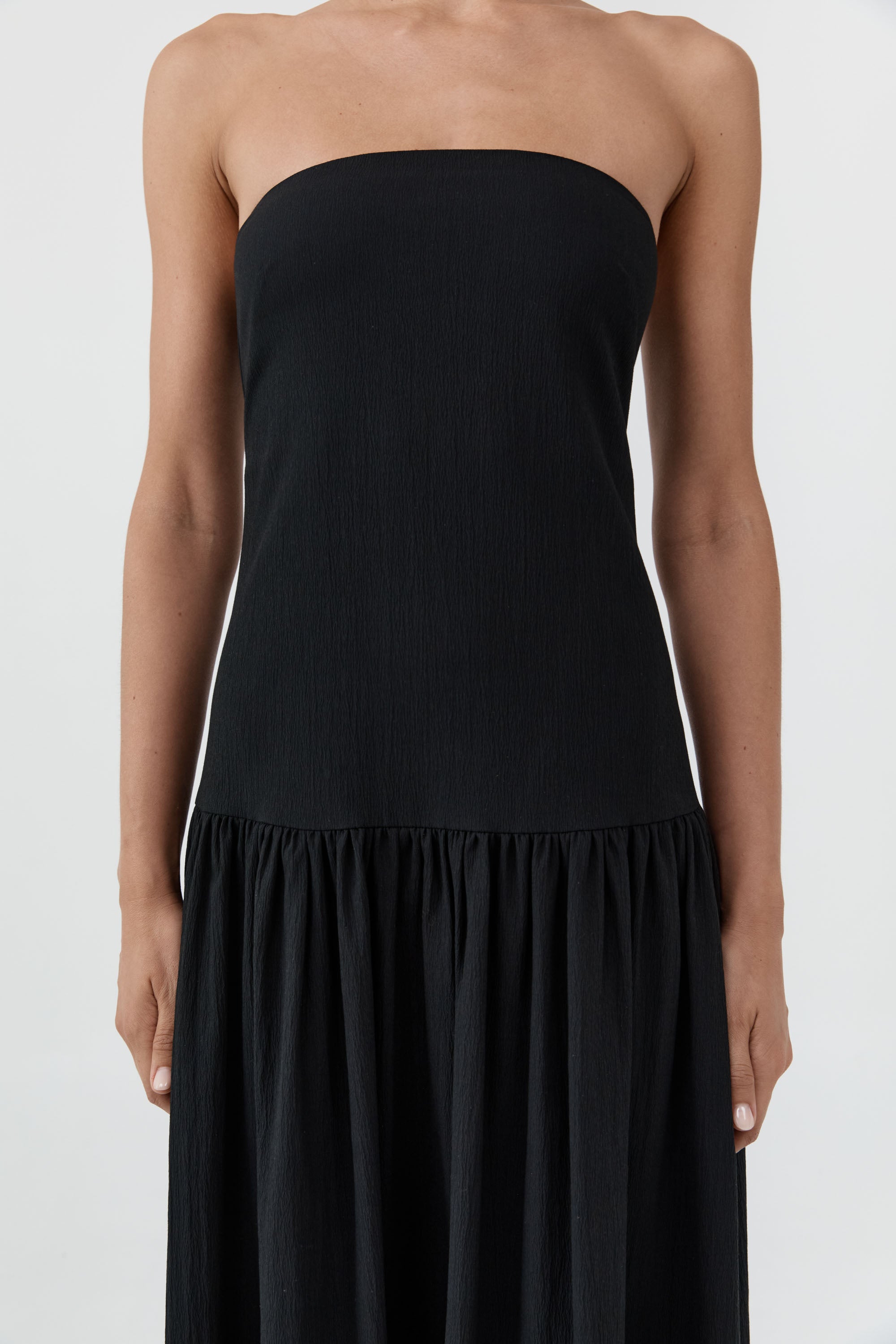 St. Agni Gathered Strapless Minimal Dress - Black