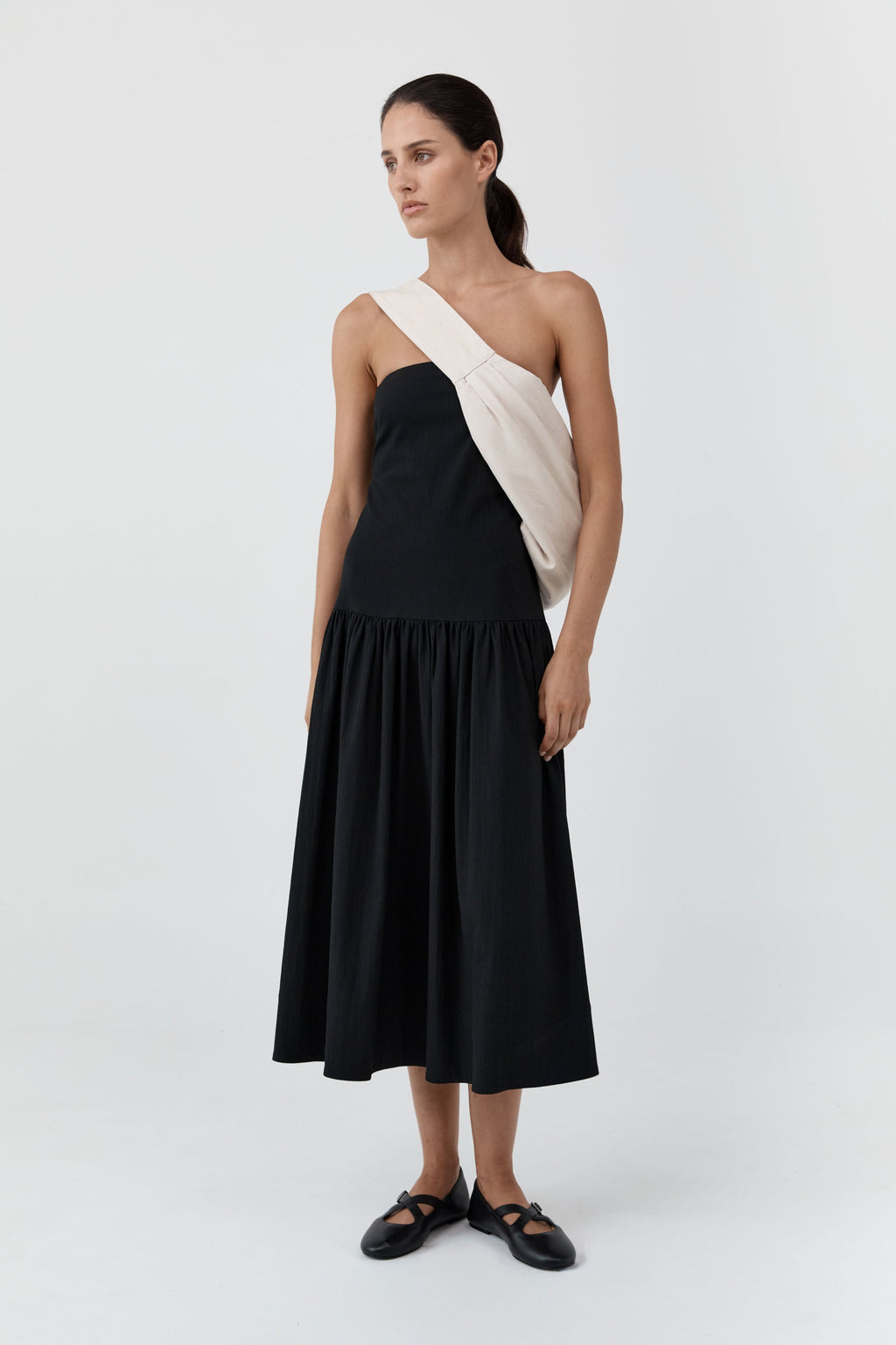 St. Agni Gathered Strapless Minimal Dress - Black