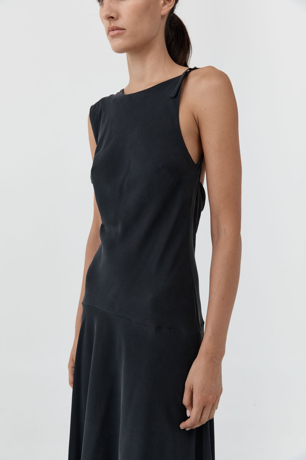 St. Agni Silk Drape Back Midi Dress