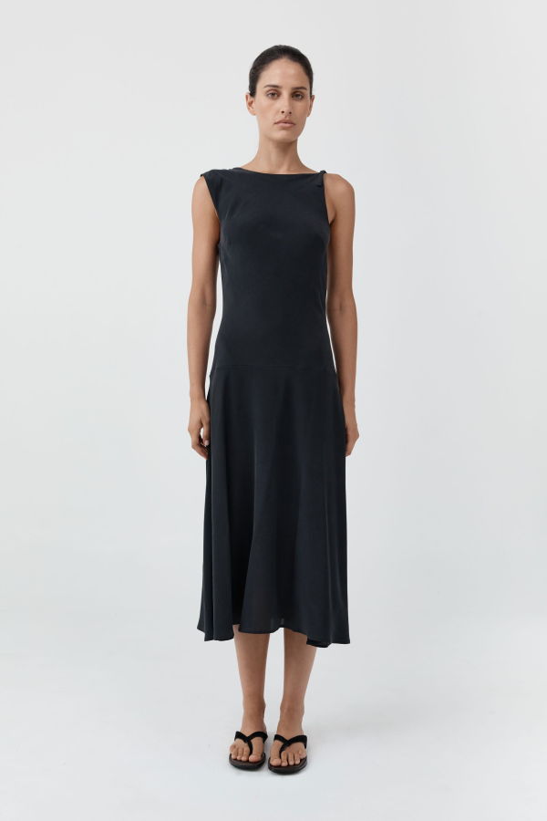 St. Agni Silk Drape Back Midi Dress