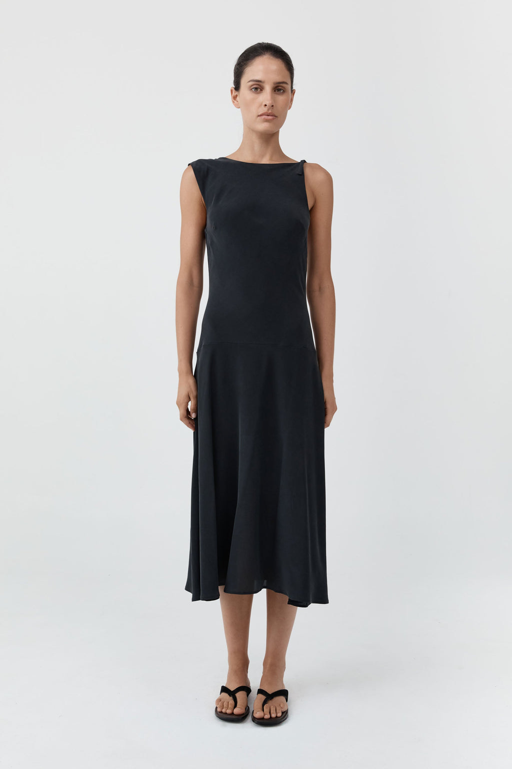 St. Agni Silk Drape Back Midi Dress