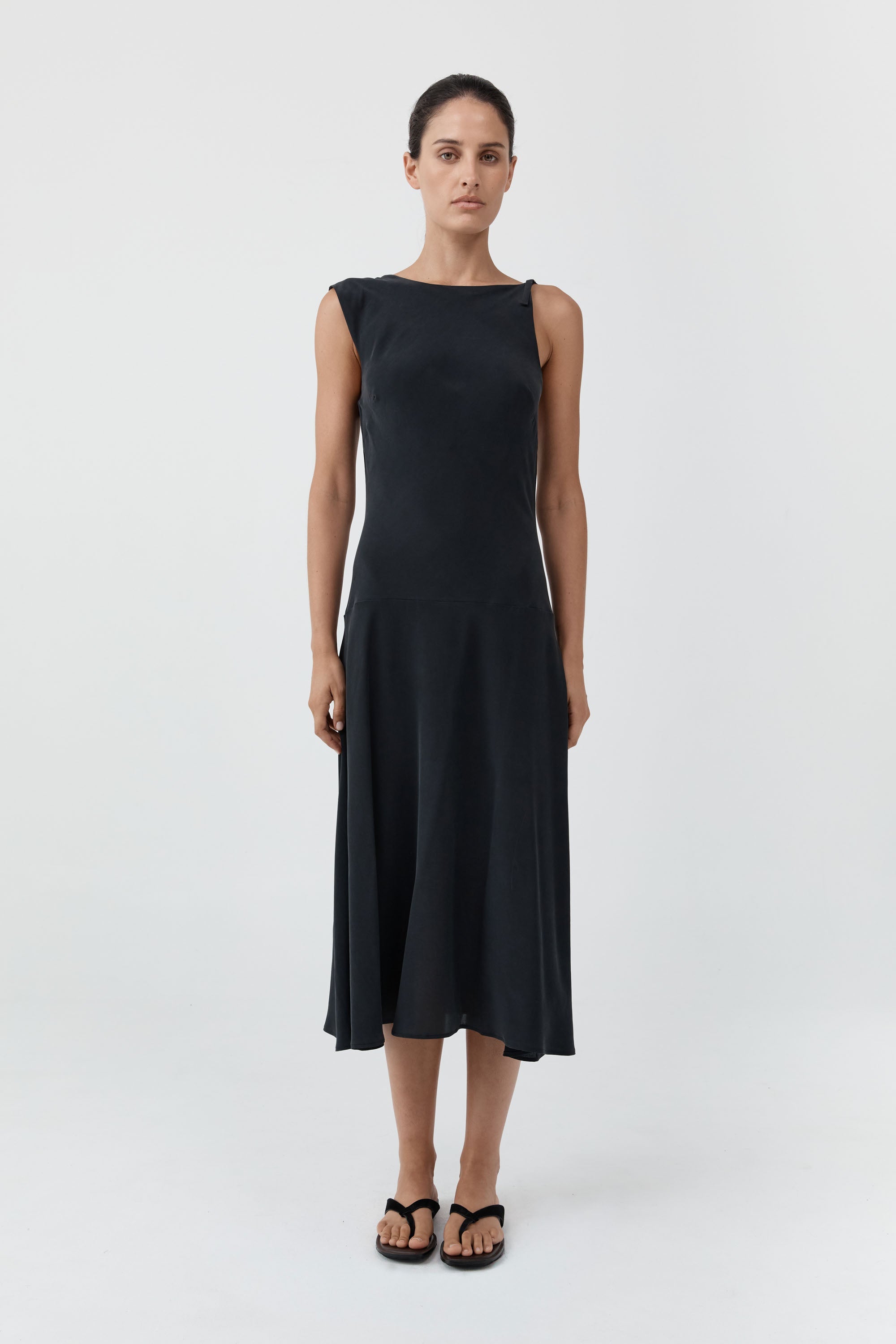 St. Agni Silk Drape Back Midi Dress