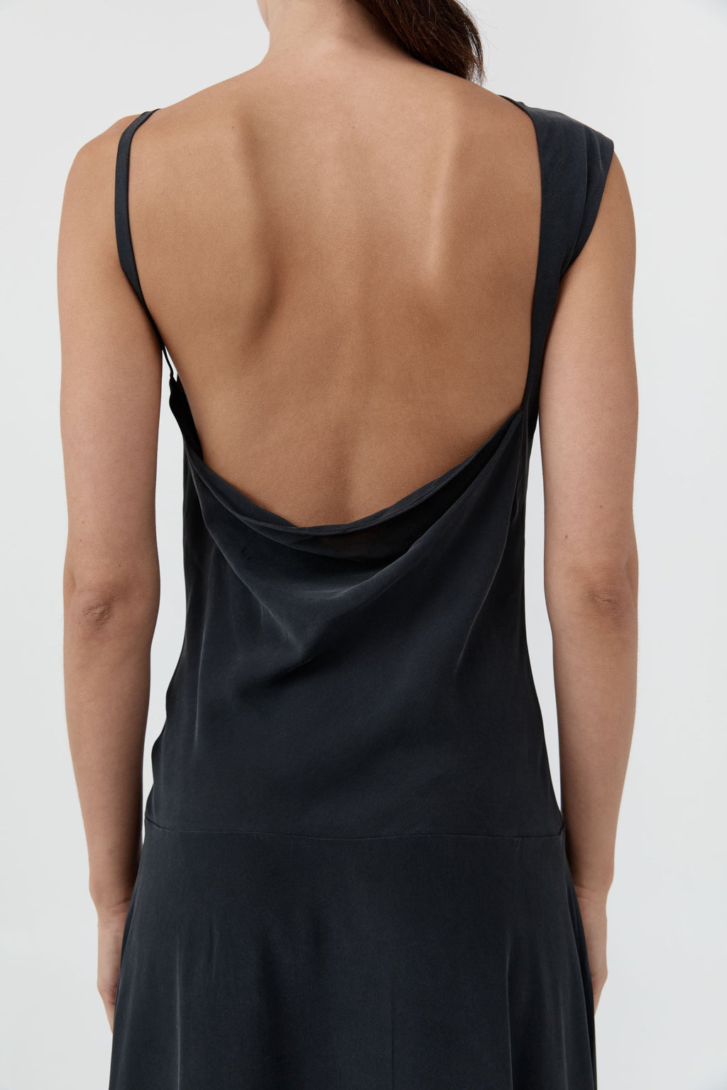 St. Agni Silk Drape Back Midi Dress