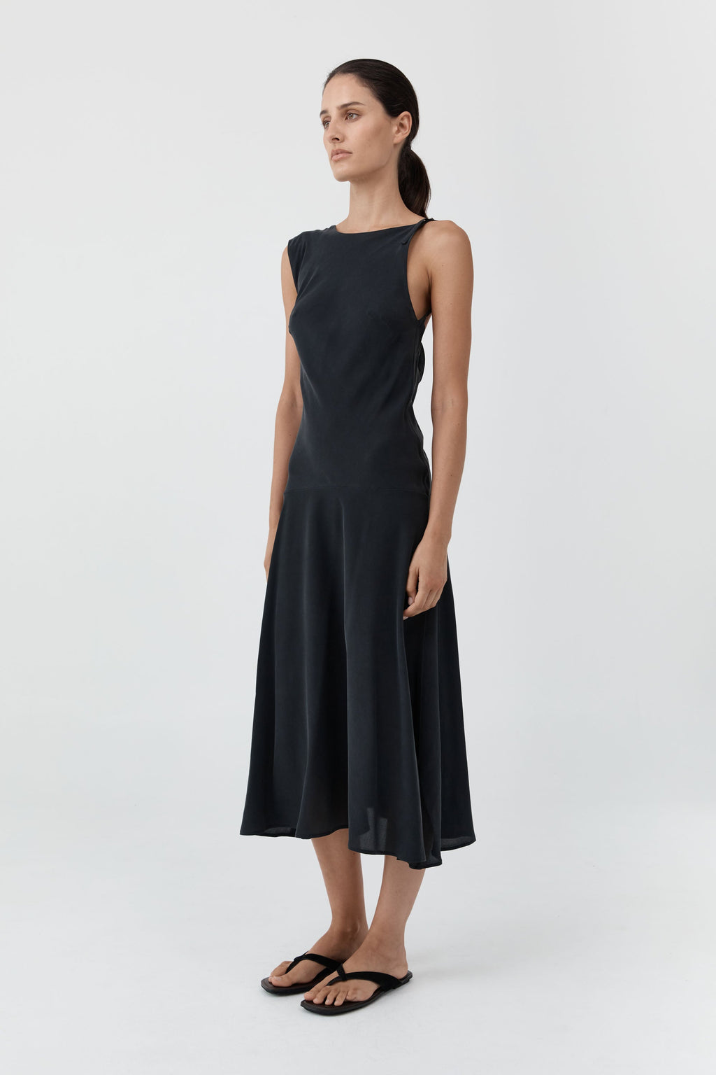 St. Agni Silk Drape Back Midi Dress