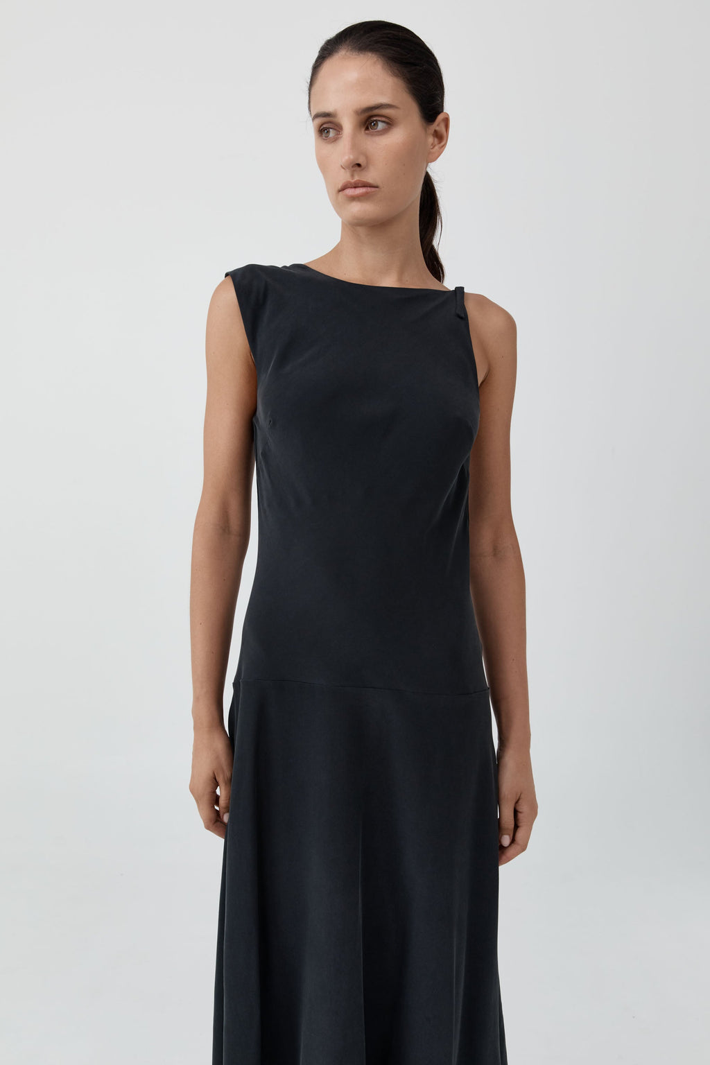 St. Agni Silk Drape Back Midi Dress