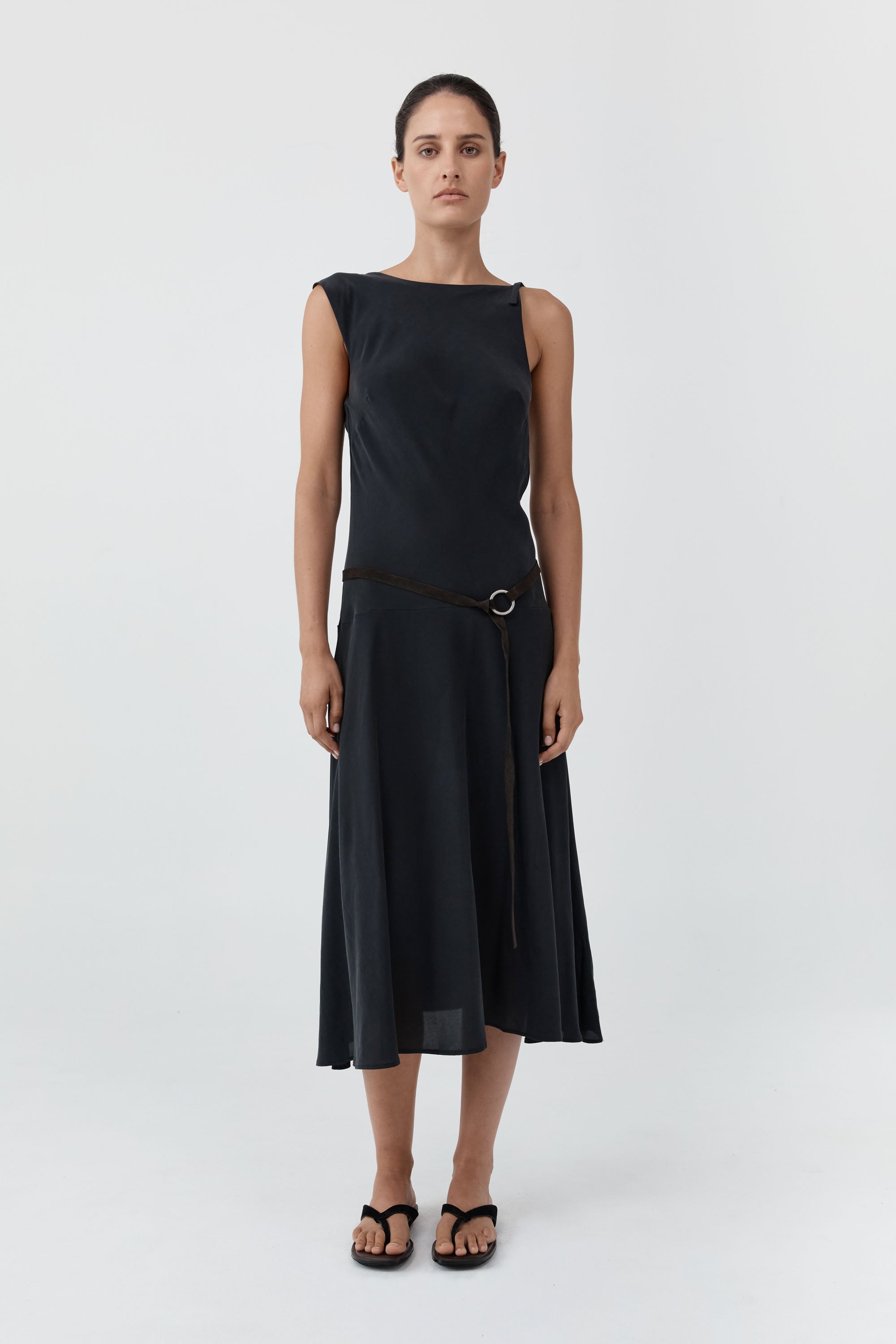 St. Agni Silk Drape Back Midi Dress