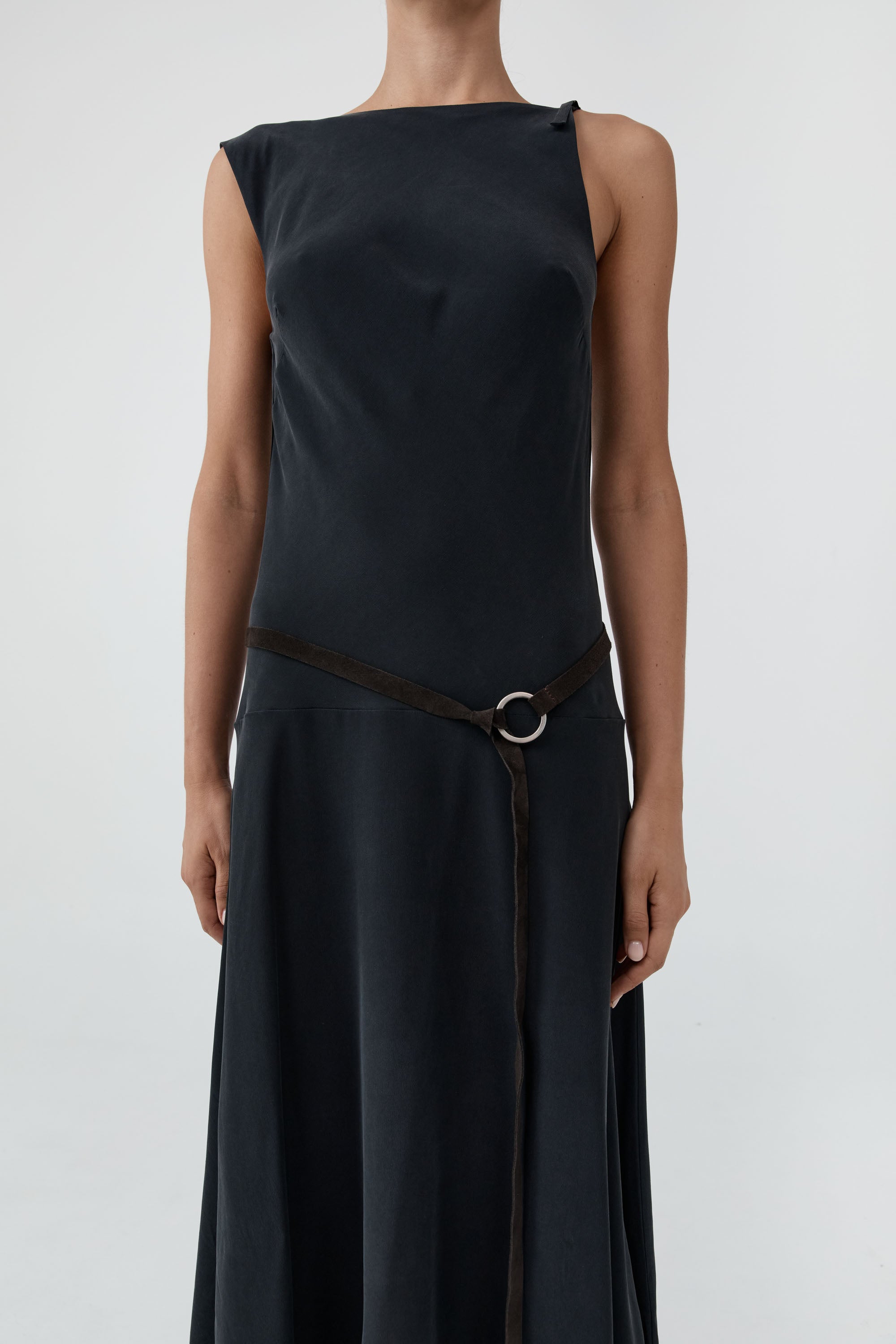 St. Agni Silk Drape Back Midi Dress