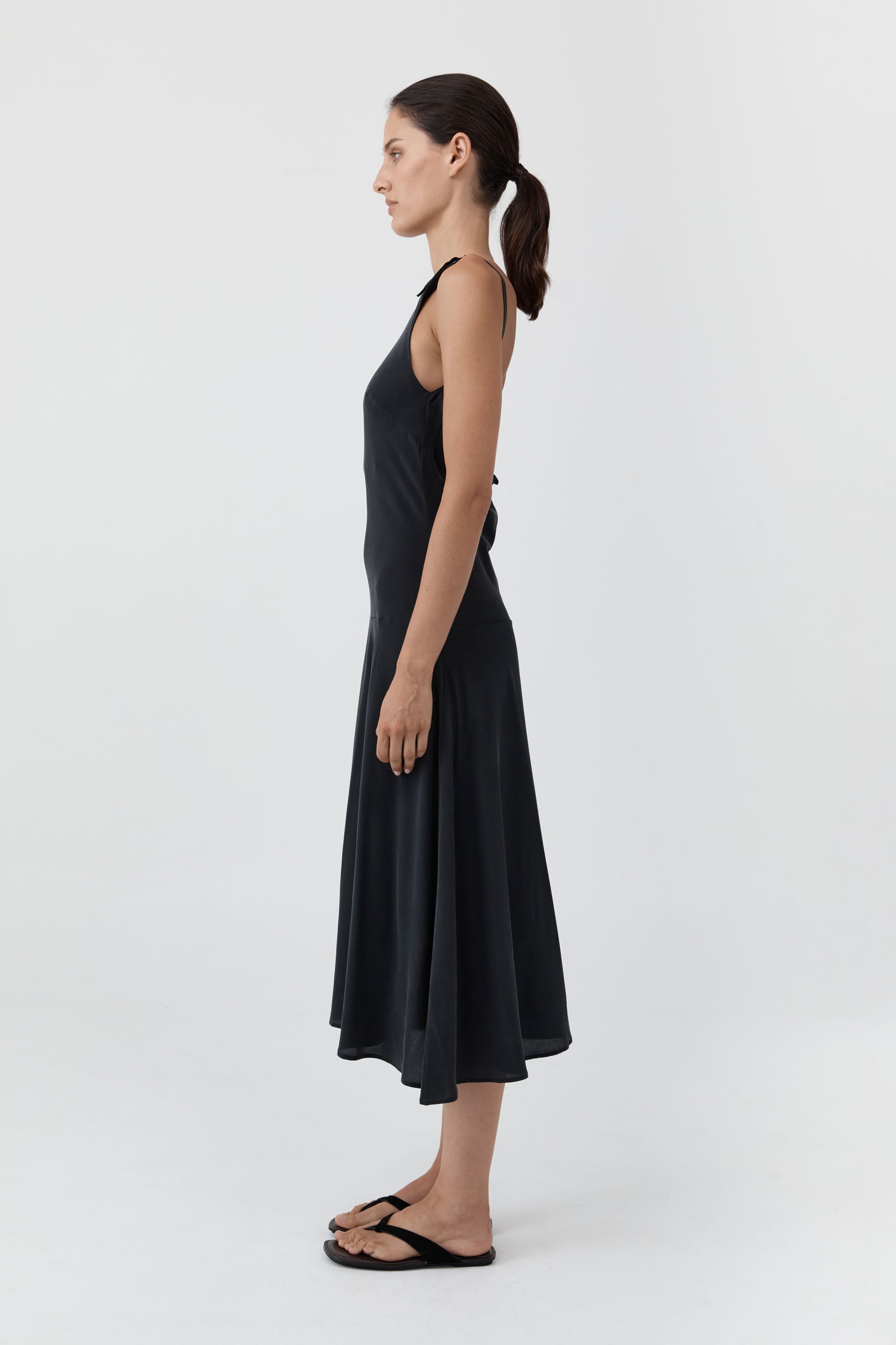 St. Agni Silk Drape Back Midi Dress