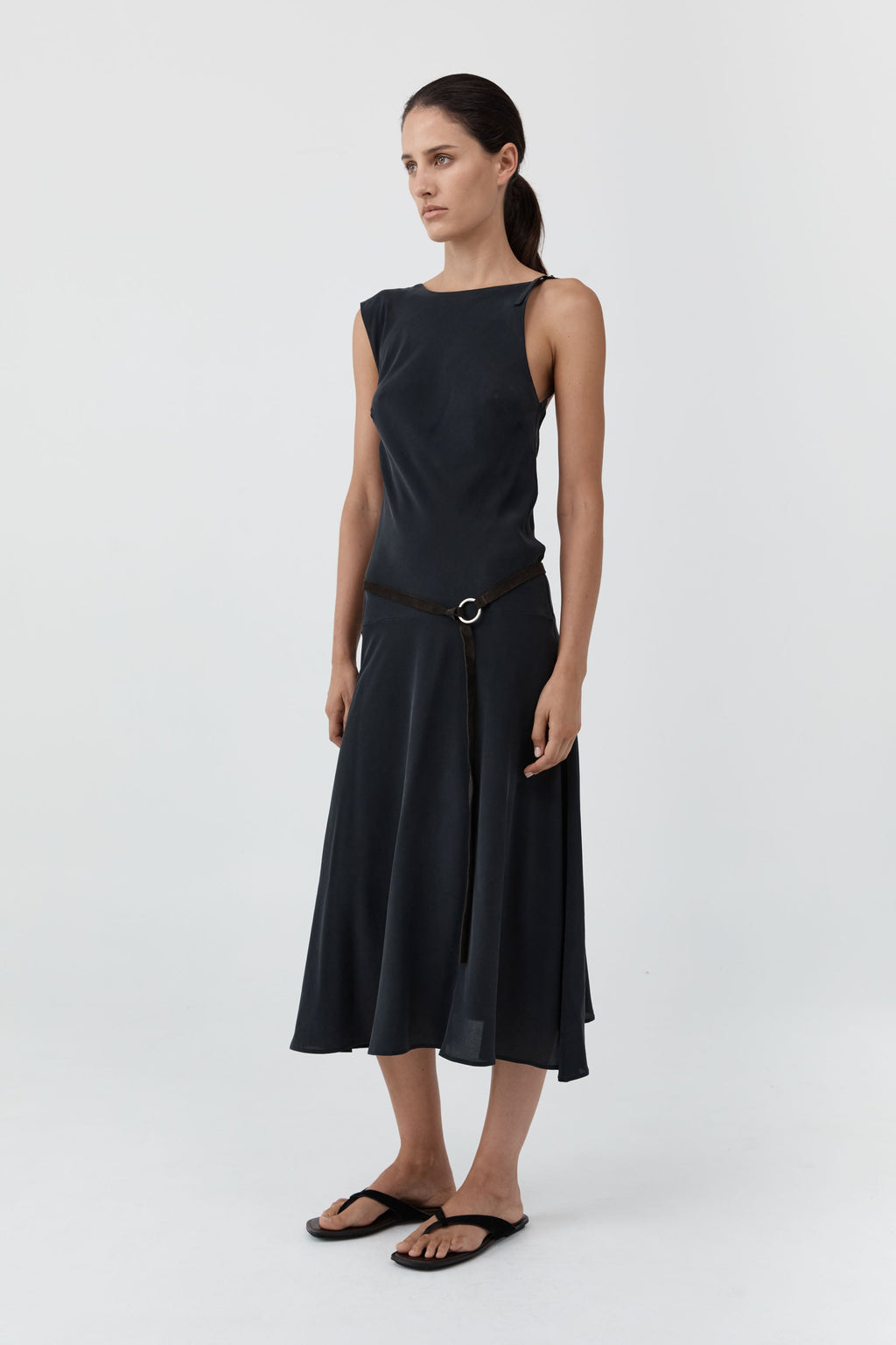 St. Agni Silk Drape Back Midi Dress