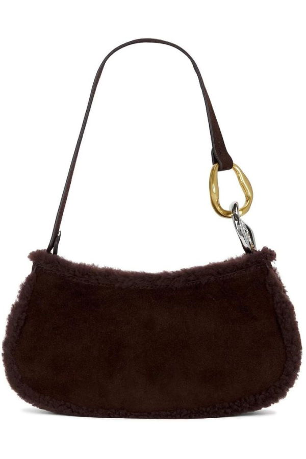 Staud Ollie Suede Fur Trim Shoulder Bag - Black