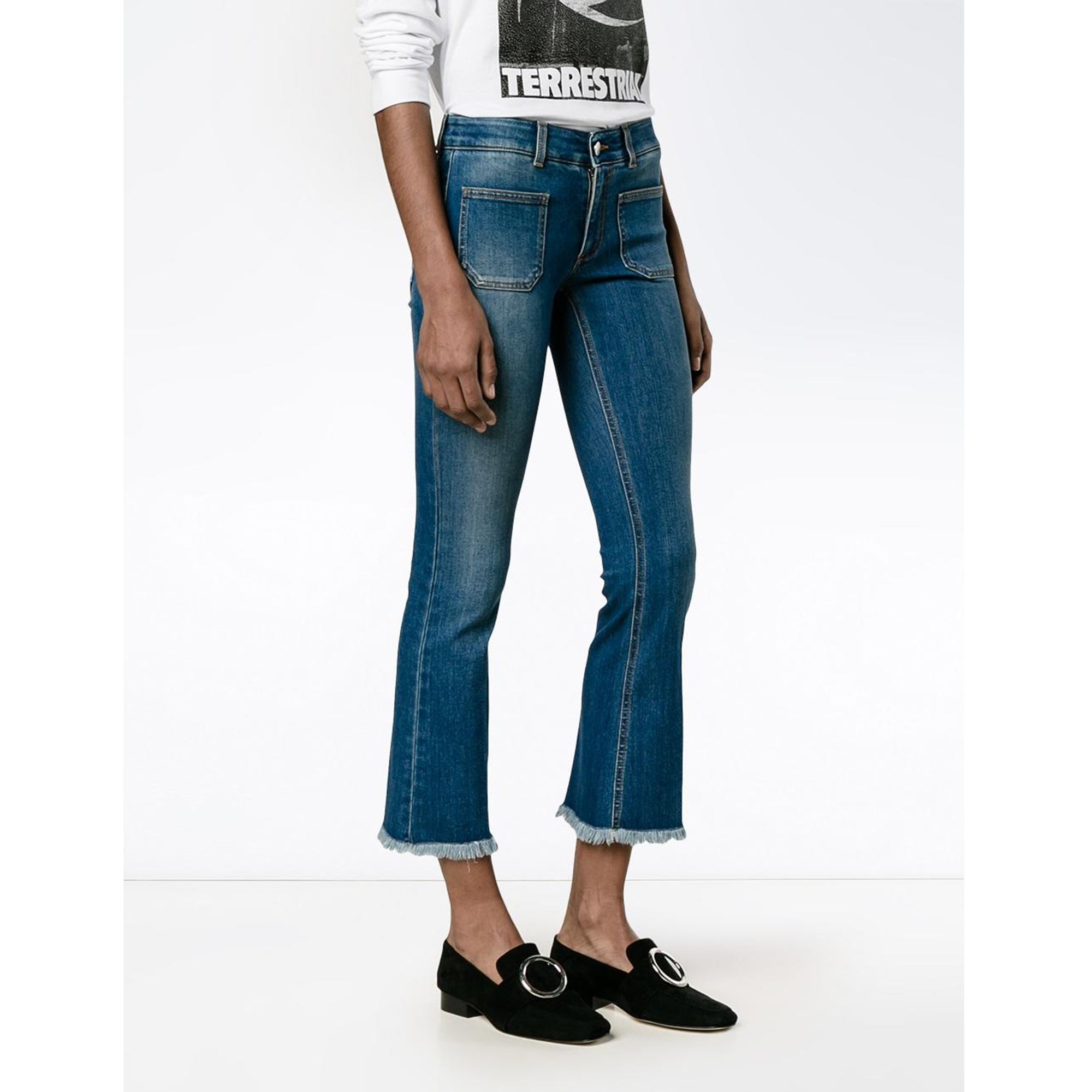 STELLA MCCARTNEY Kick Flare Frayed Pocket Jeans - blue