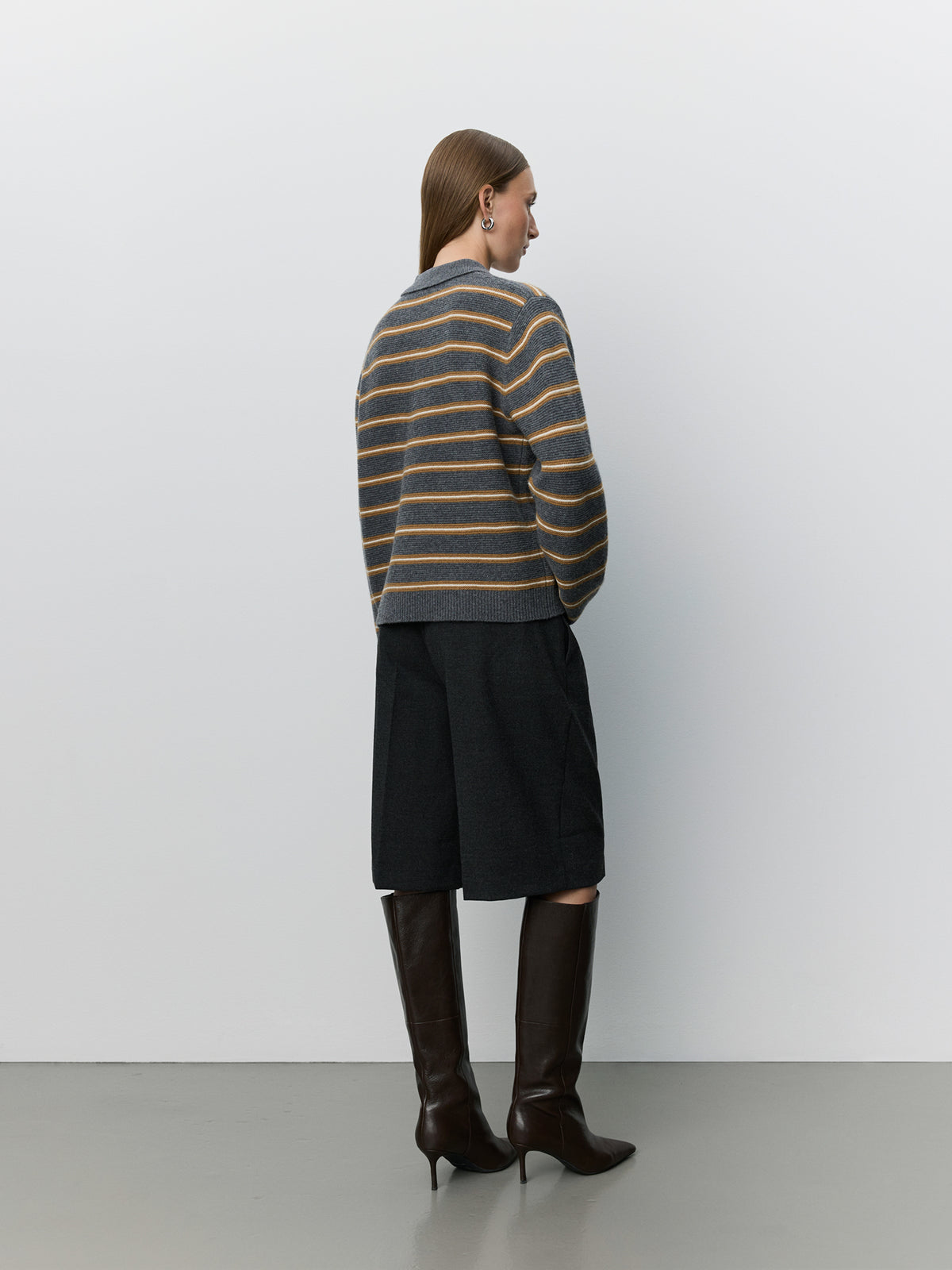 Sofie Schnoor Storm Striped Knit Polo - Dark Grey Melange