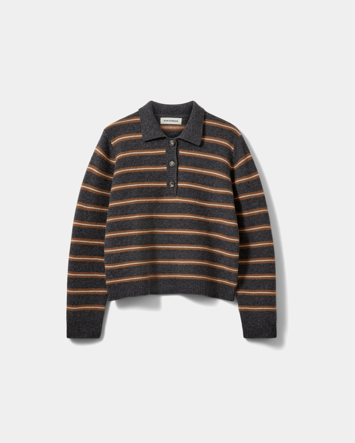 Sofie Schnoor Storm Striped Knit Polo - Dark Grey Melange
