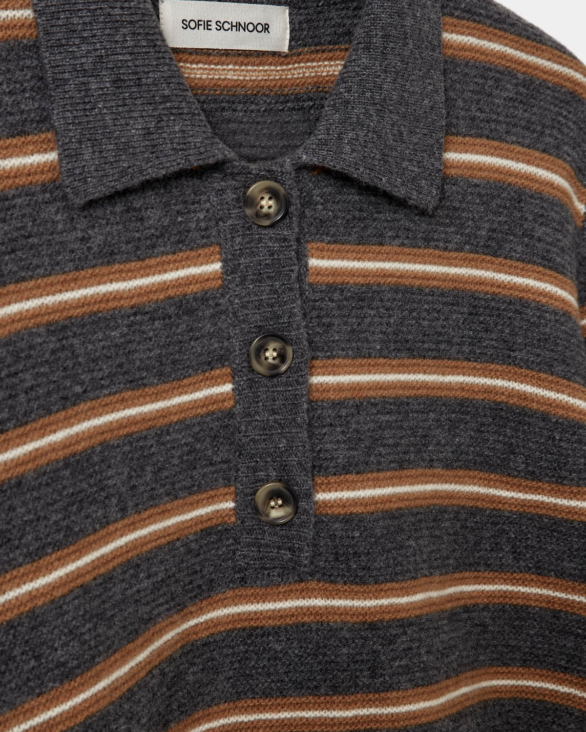 Sofie Schnoor Storm Striped Knit Polo - Dark Grey Melange