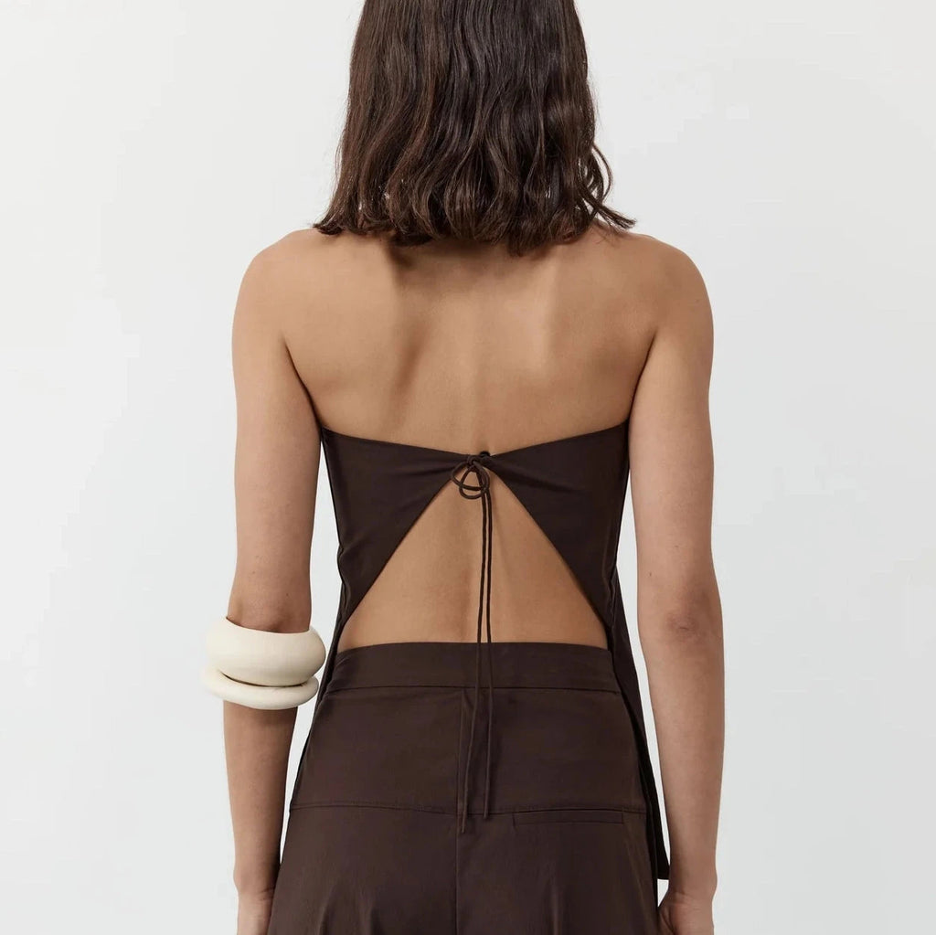 St. Agni Strapless Rouleau Tie Top - Bark