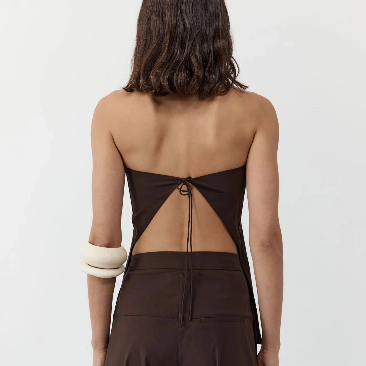 St. Agni Strapless Rouleau Tie Top - Bark