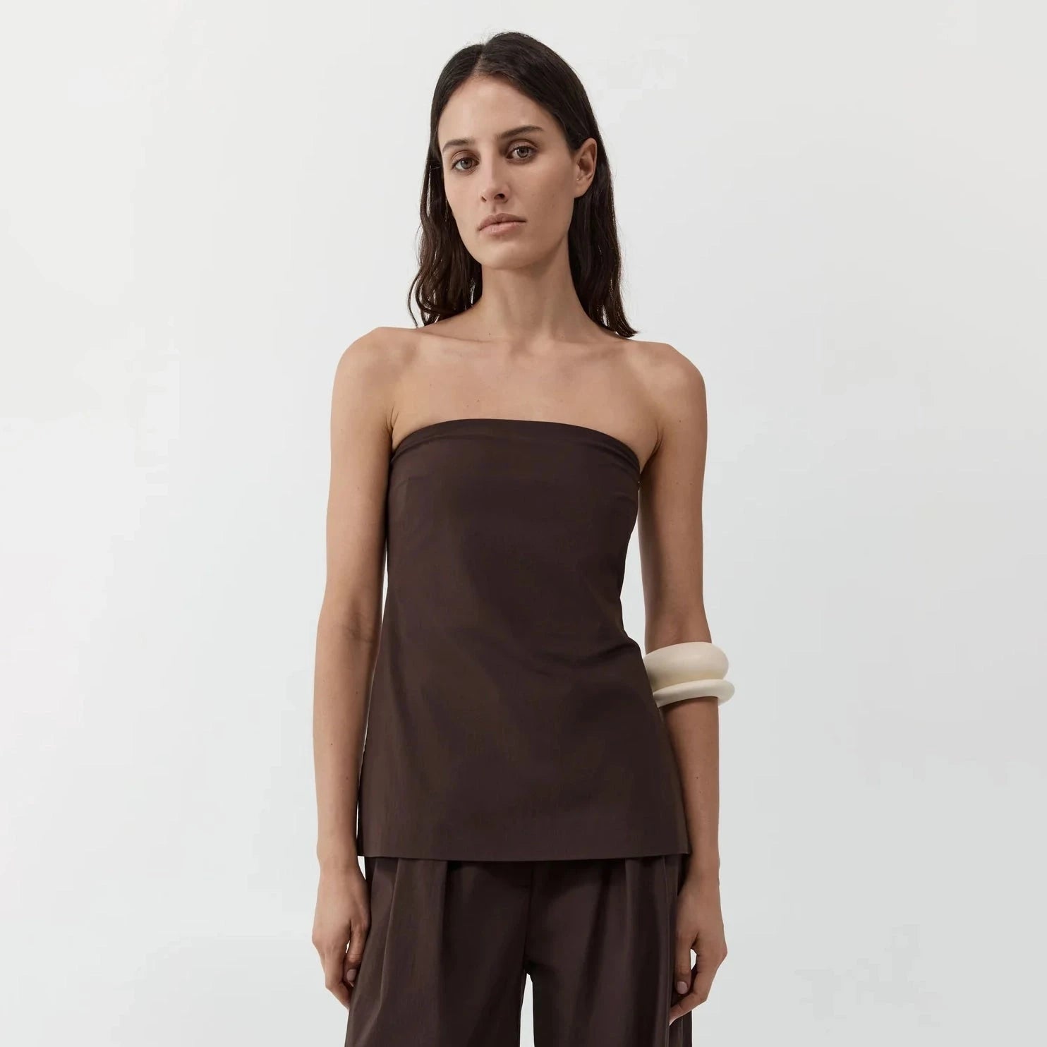St. Agni Strapless Rouleau Tie Top - Bark