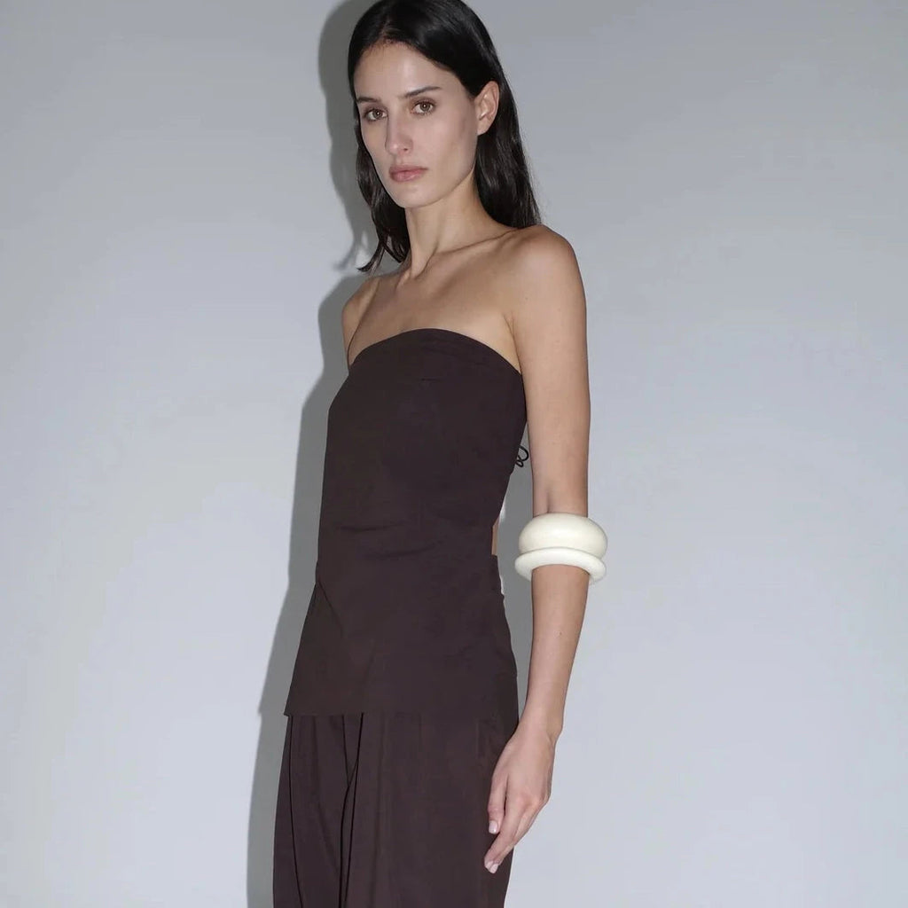 St. Agni Strapless Rouleau Tie Top - Bark