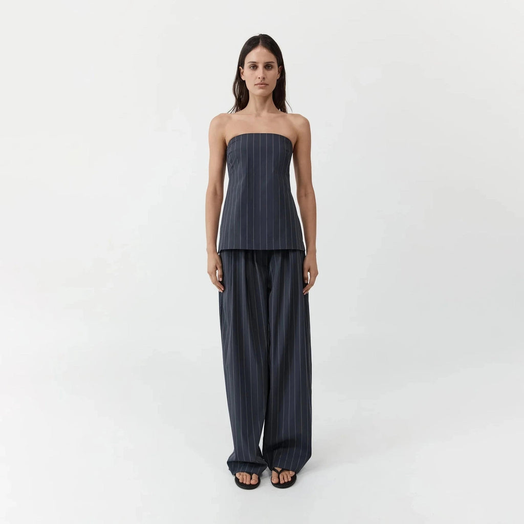 St. Agni Strapless Rouleau Tie Top - Ink Stripe