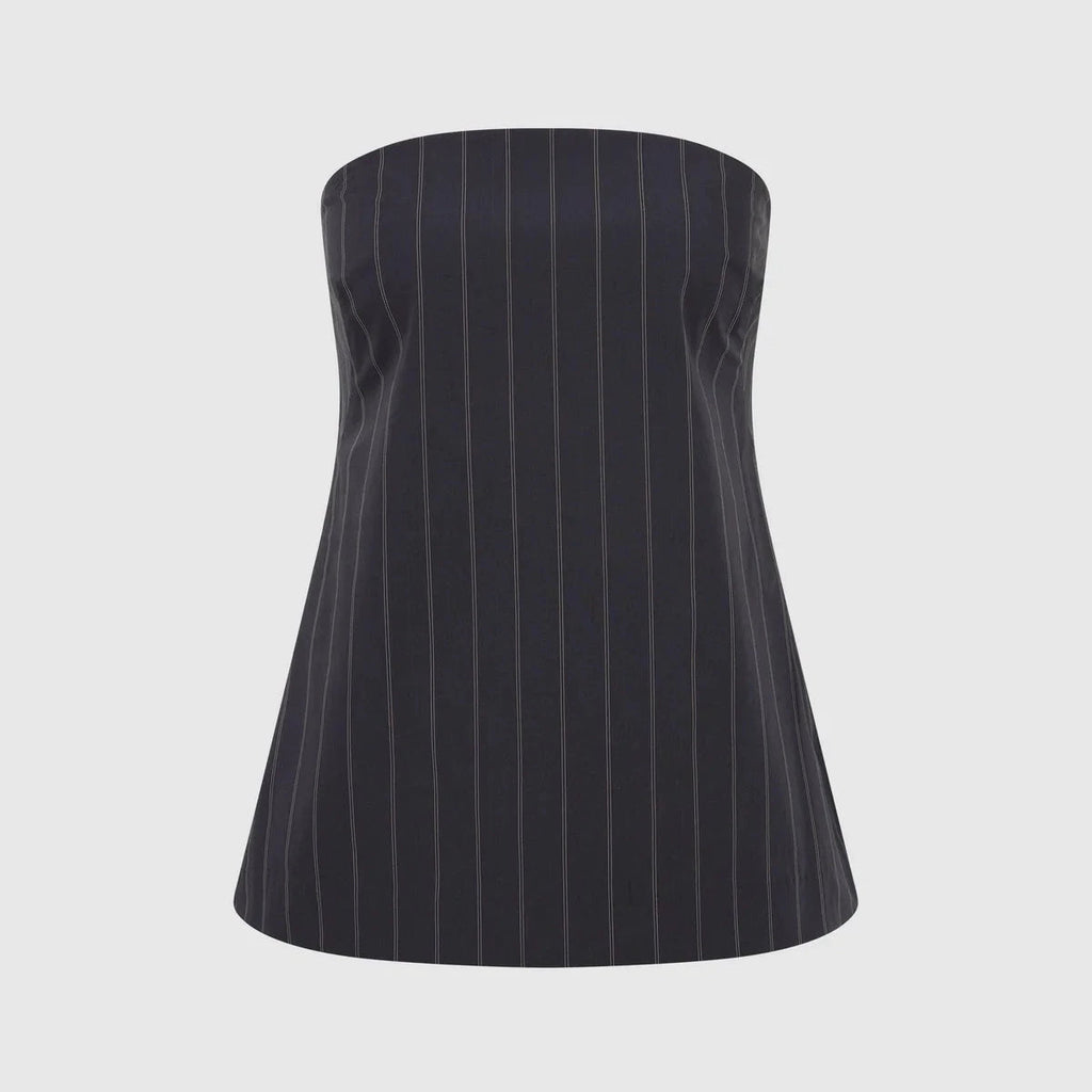 St. Agni Strapless Rouleau Tie Top - Ink Stripe