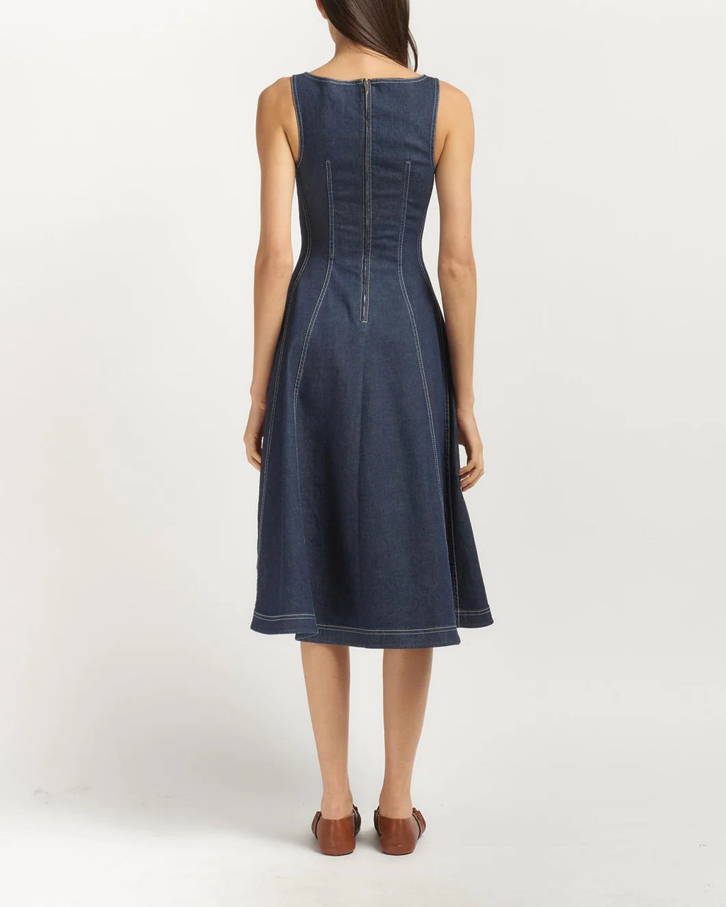 Marni Stretch Denim Midi Balloon Dress - Dark Wash Denim