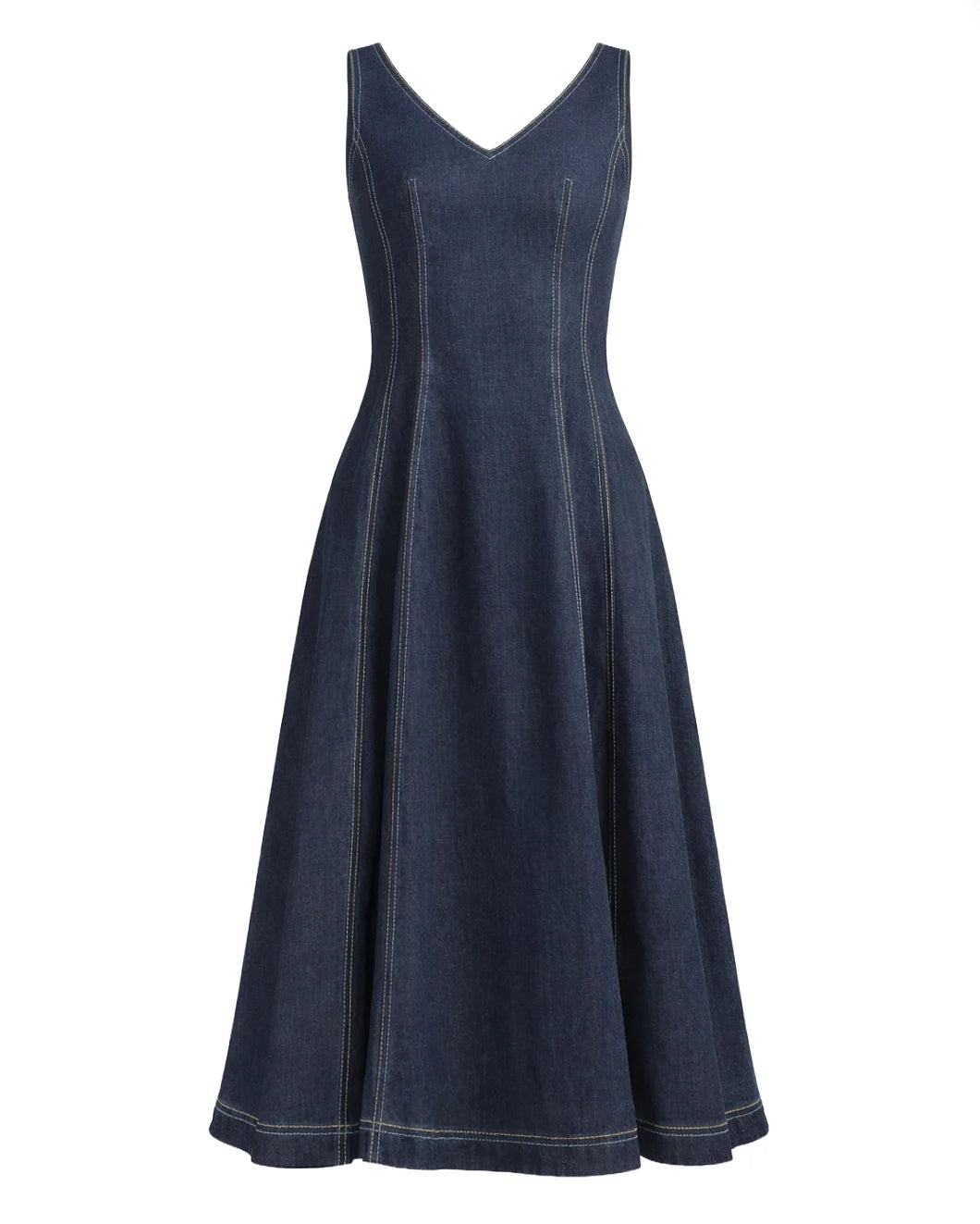 Marni Stretch Denim Midi Balloon Dress - Dark Wash Denim