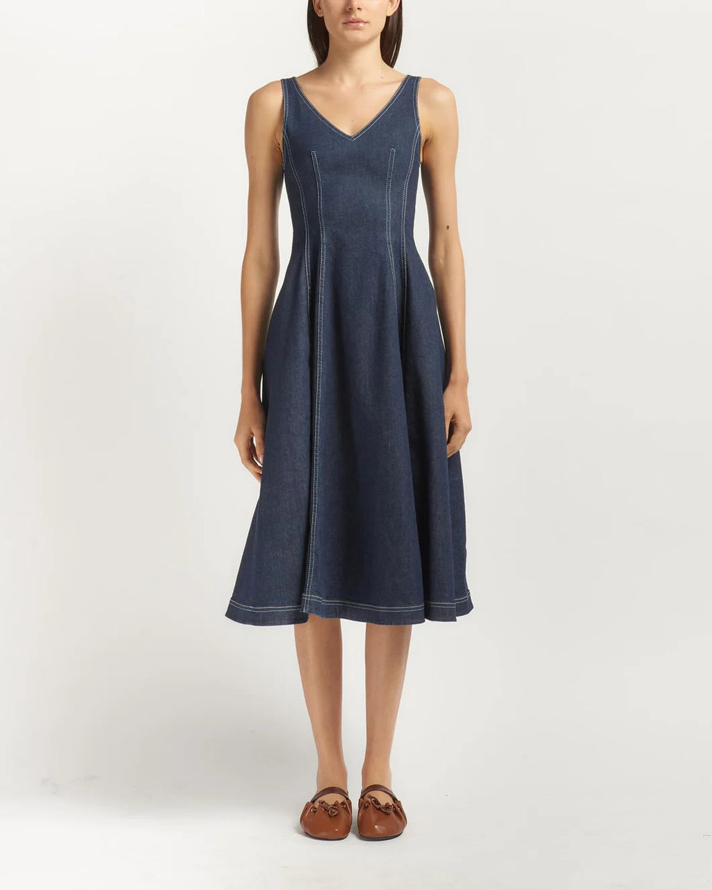 Marni Stretch Denim Midi Balloon Dress - Dark Wash Denim