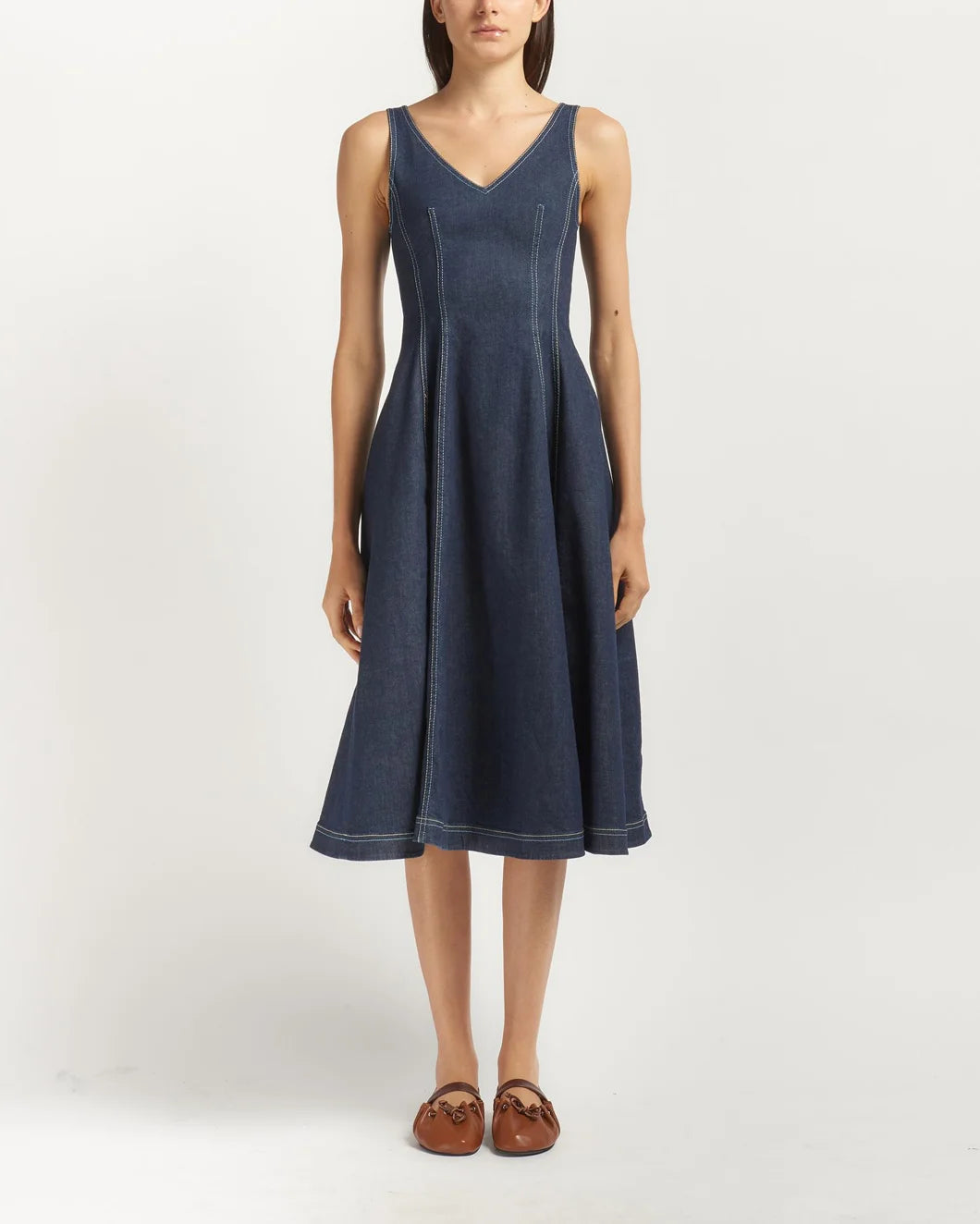 Marni Stretch Denim Midi Balloon Dress - Dark Wash Denim